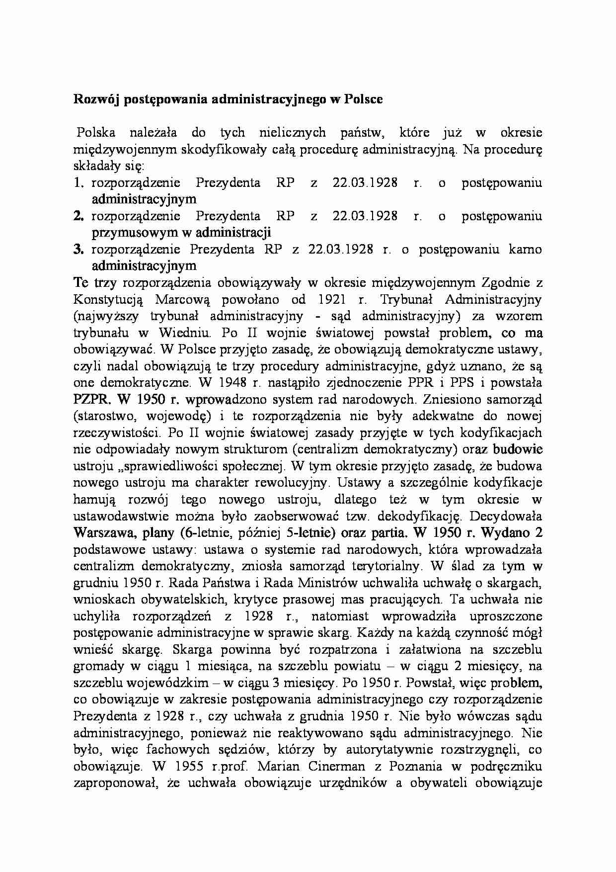 Rozwój postępowania administracyjnego w Polsce - strona 1