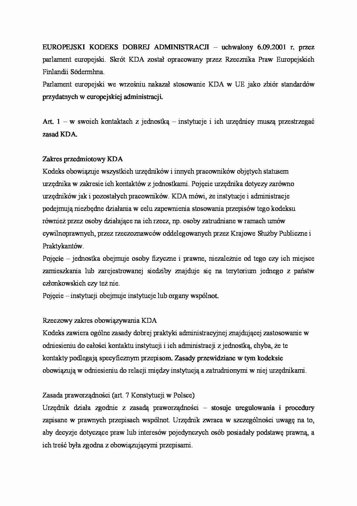 Europejski Kodeks Dobrej Administracji  - strona 1