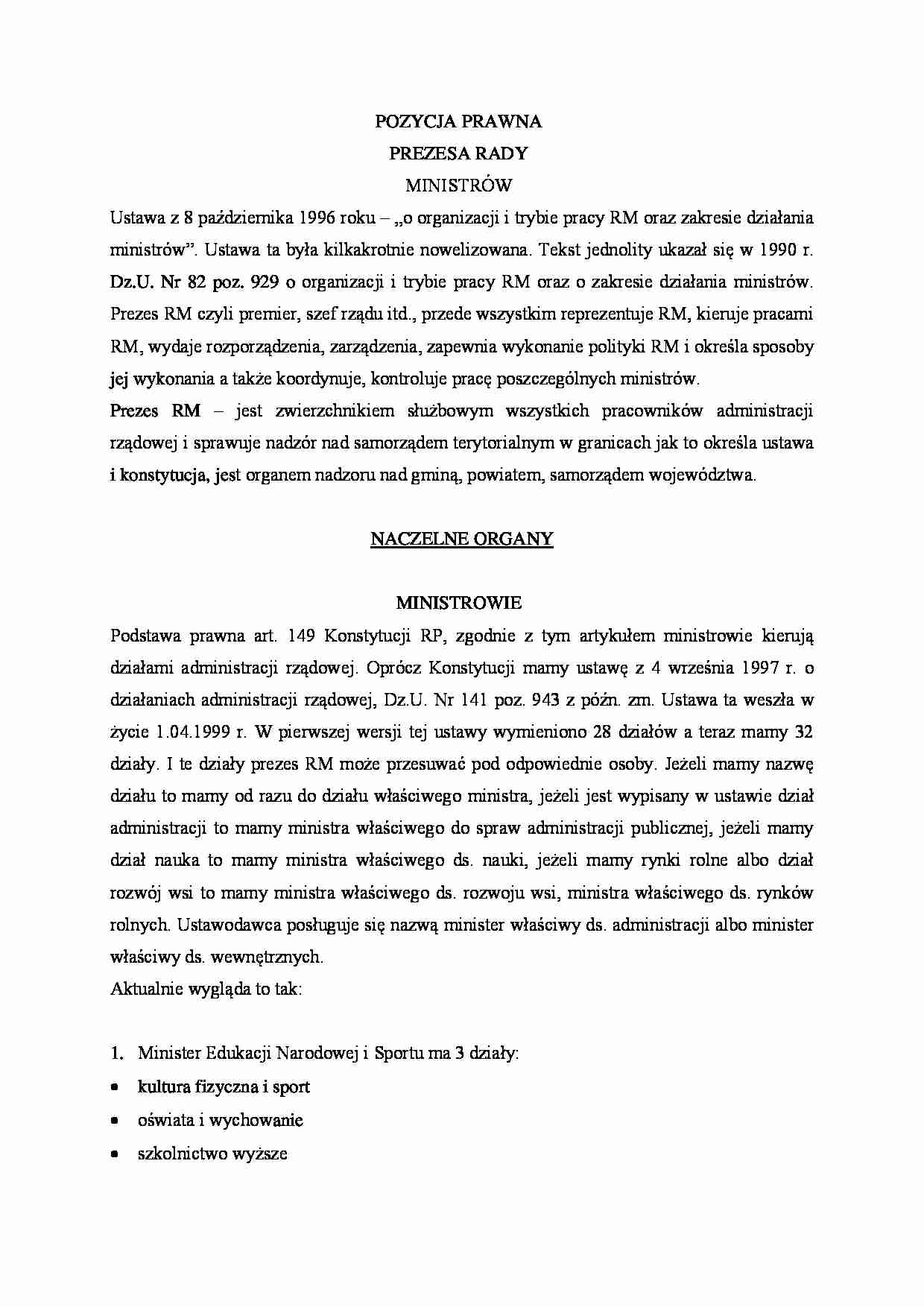 Pozycja prawna Prezesa Rady Ministrów  - strona 1