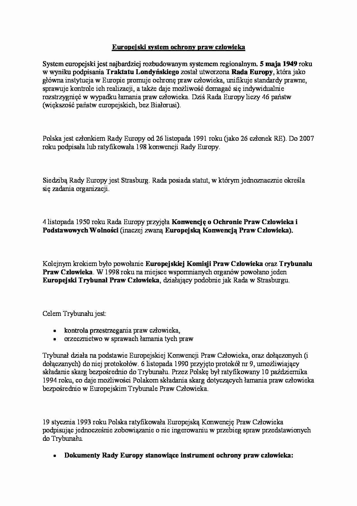 Europejski system ochrony praw człowieka  - strona 1