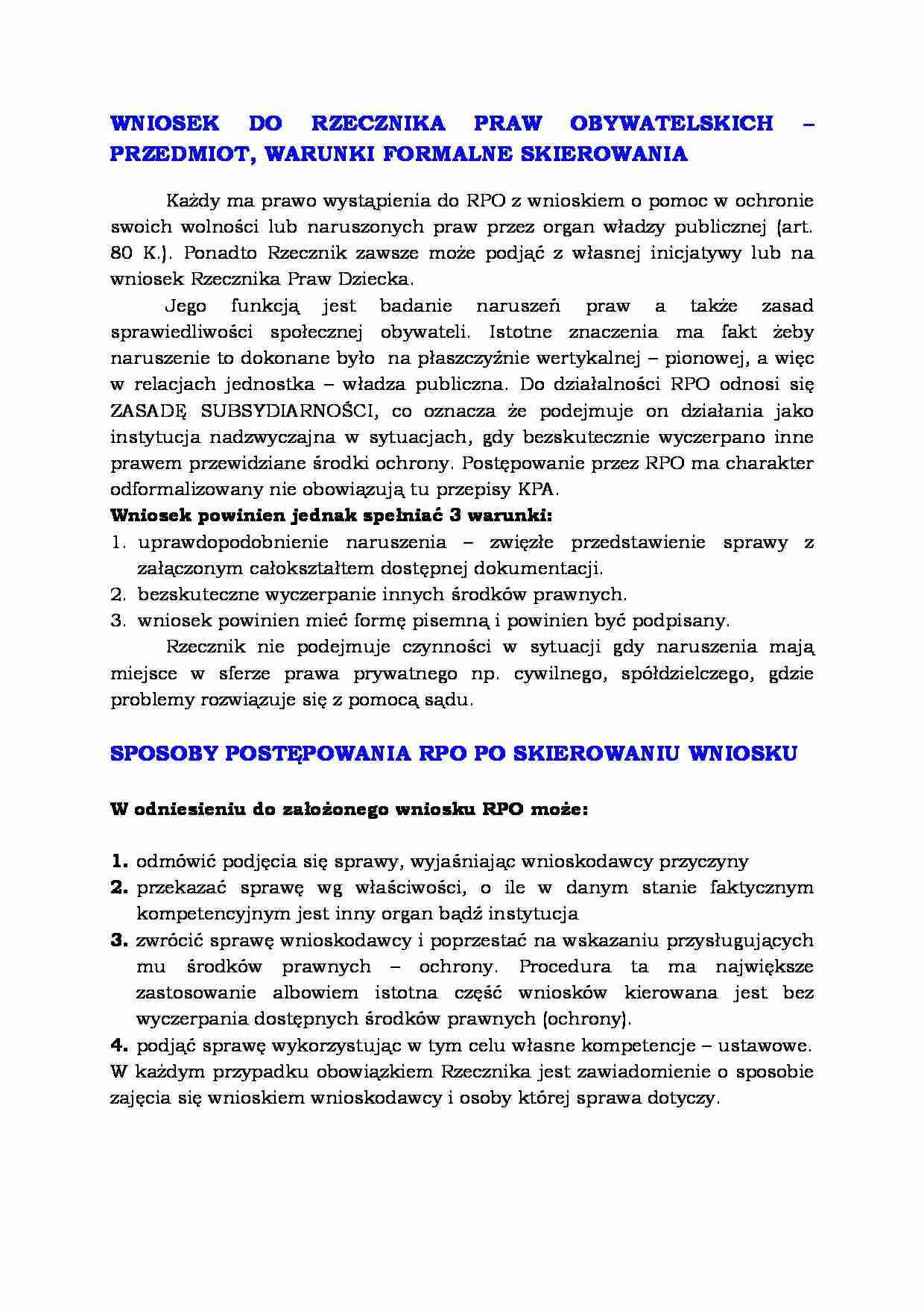Wniosek do Rzecznika Praw Obywatelskich  - strona 1