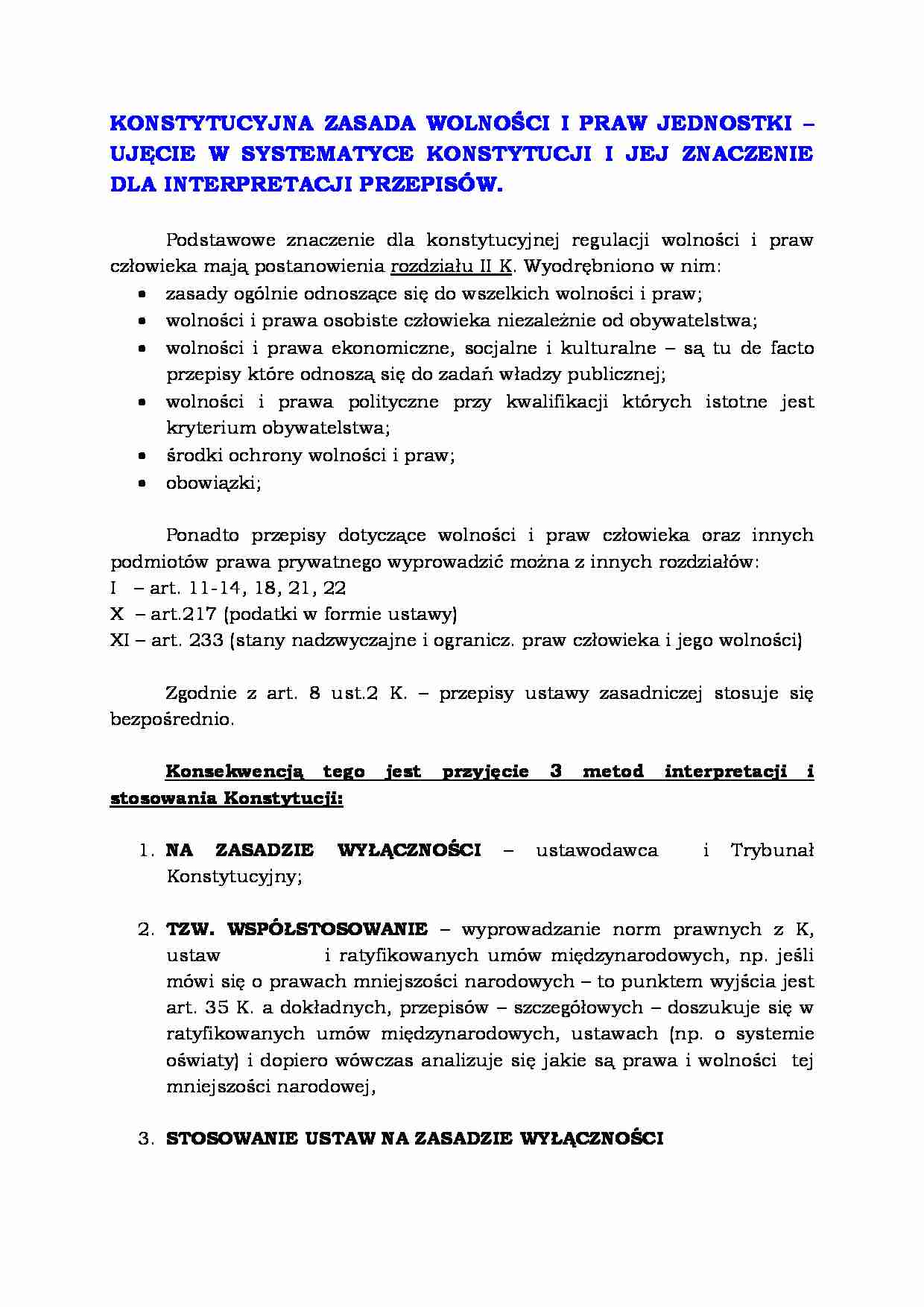 Wolności i prawa człowieka - ujęcie w Konstytucji  - strona 1