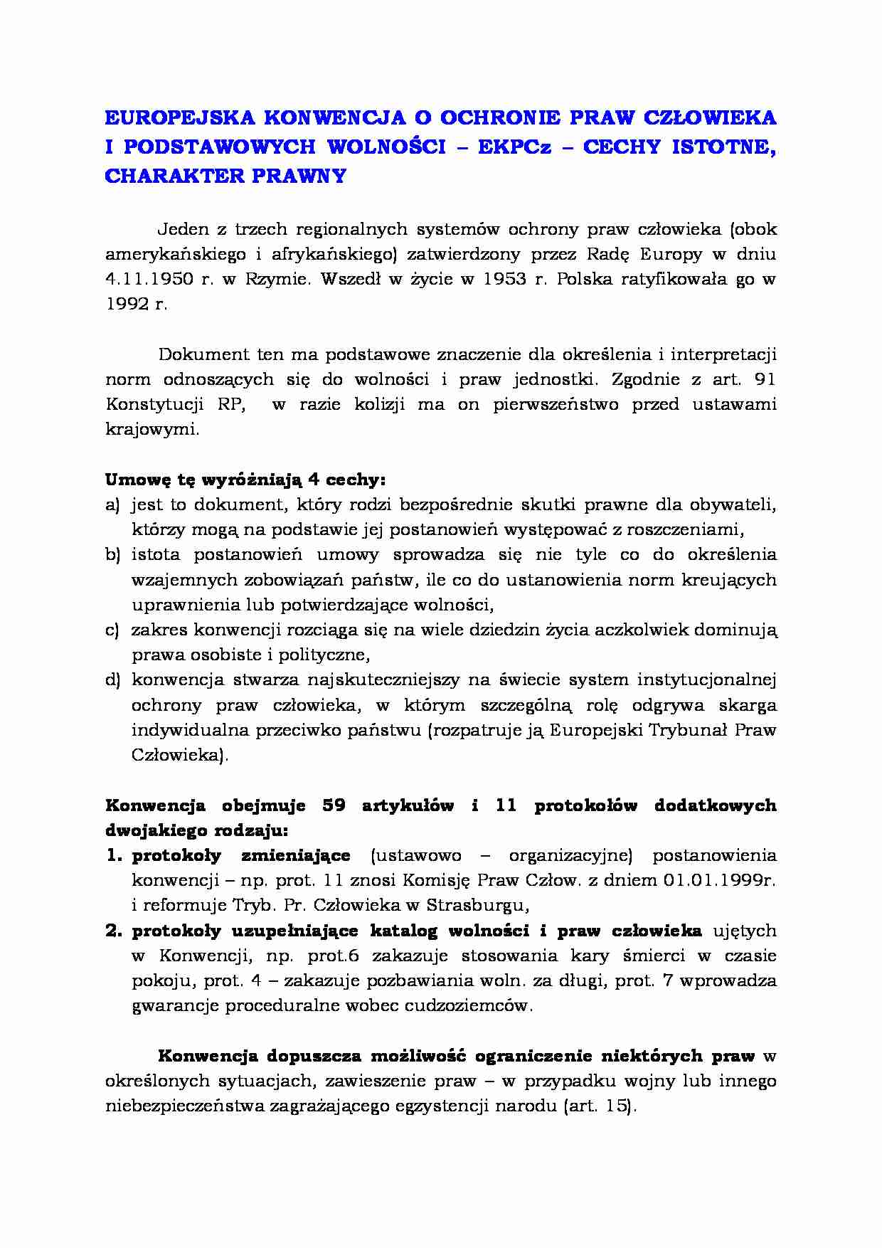 Europejska Konwencja o Ochronie Praw Człowieka  - strona 1