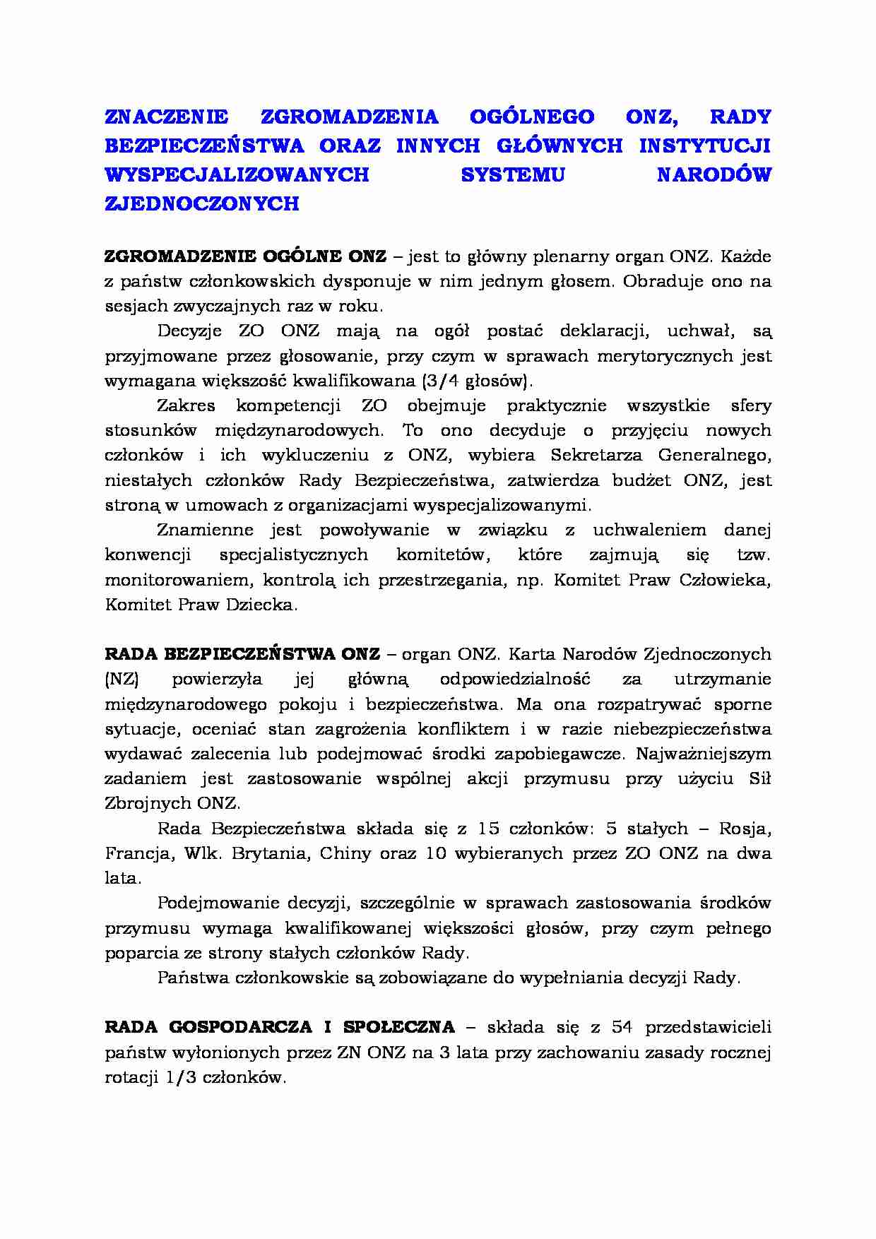 Instytucje ONZ - strona 1