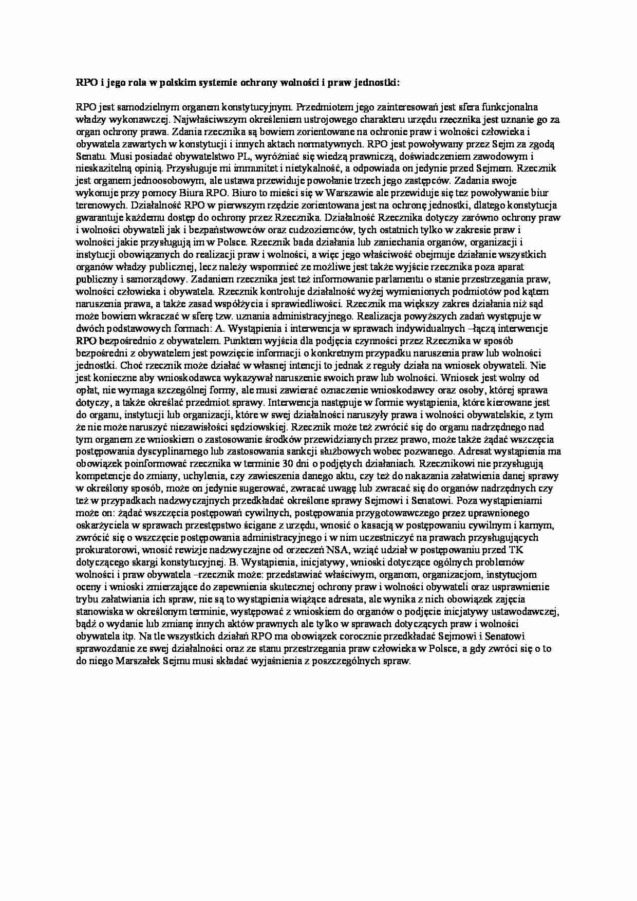 Rzecznik Praw Obywatelskich i jego rola - strona 1