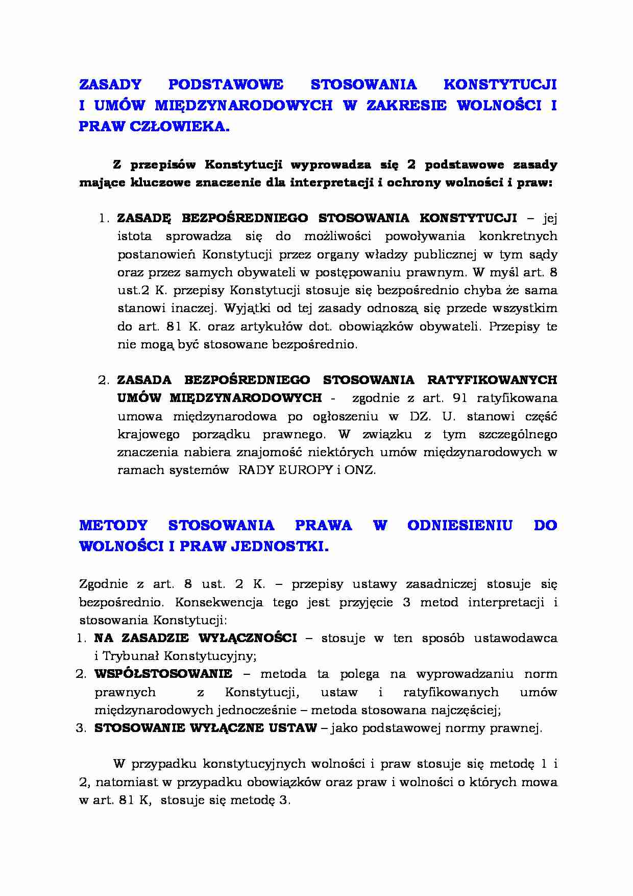 Prawa człowieka - zasady stosowania Konstytucji  - strona 1