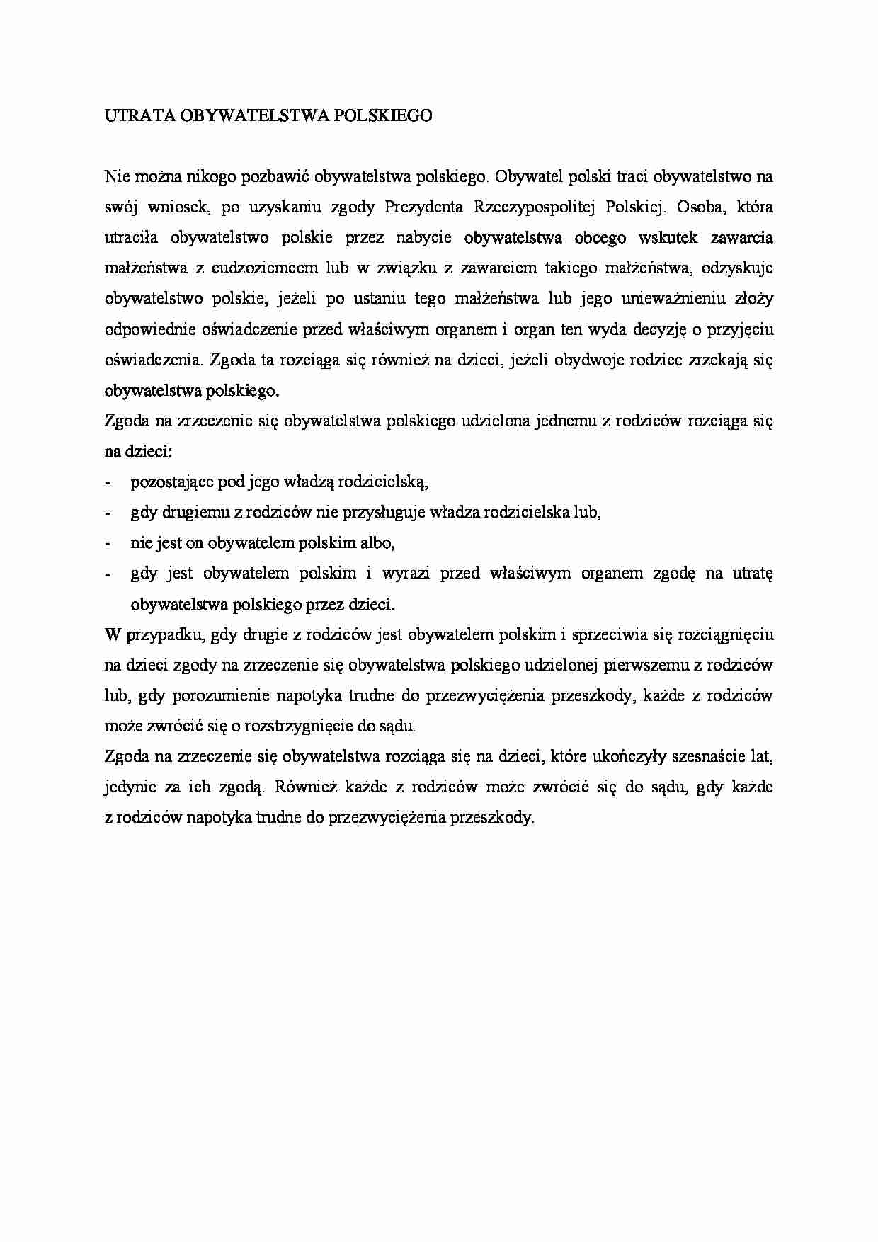 Utrata obywatelstwa polskiego  - strona 1