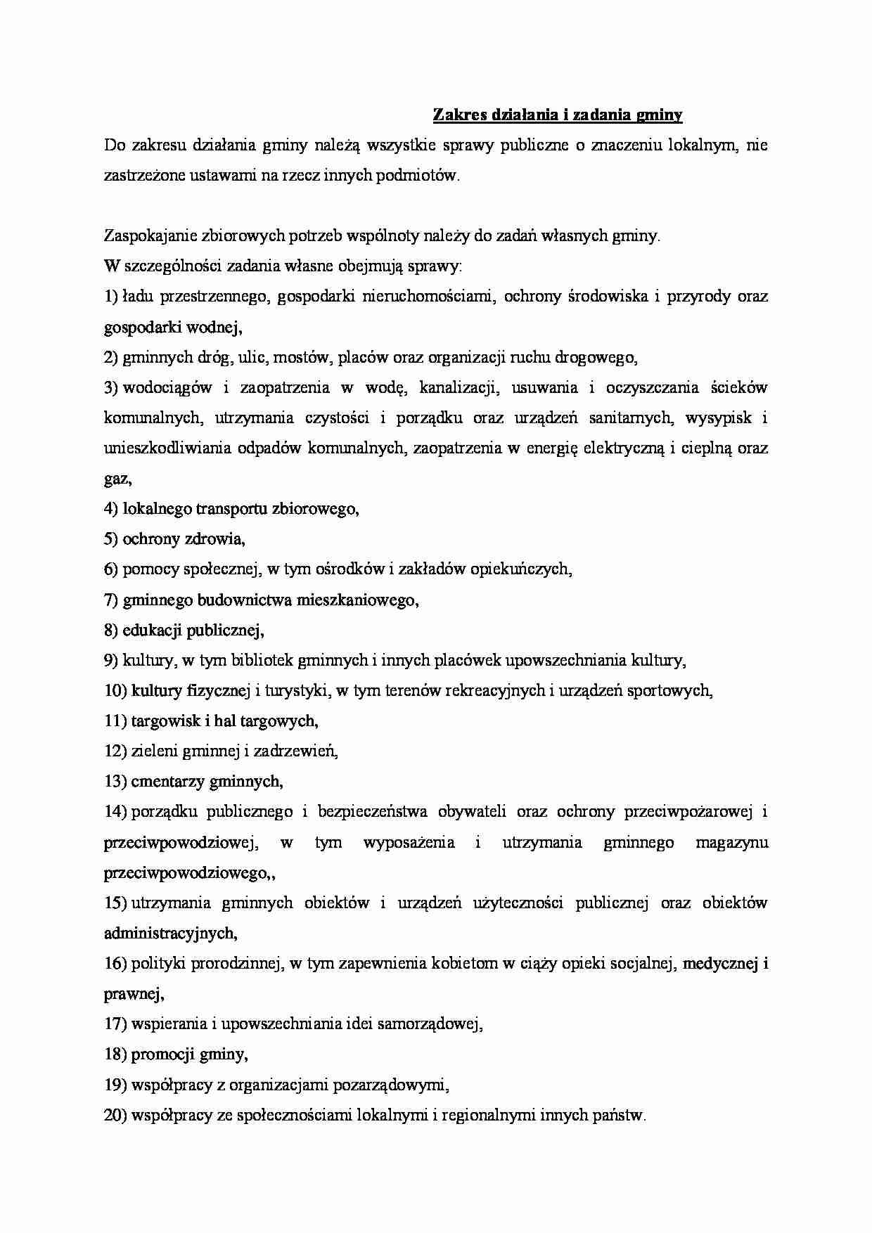 Zakres działania i zadania gminy - strona 1