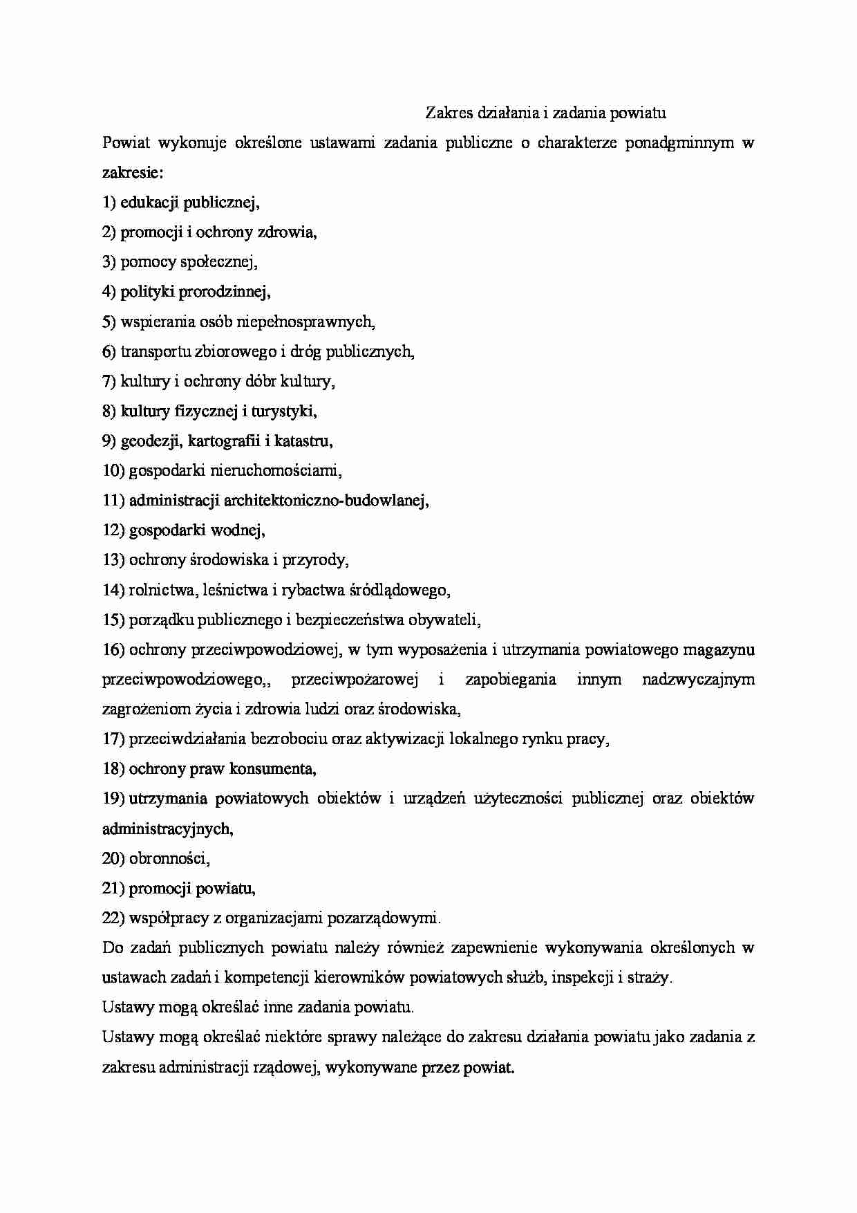 Zakres działania i zadania powiatu - strona 1