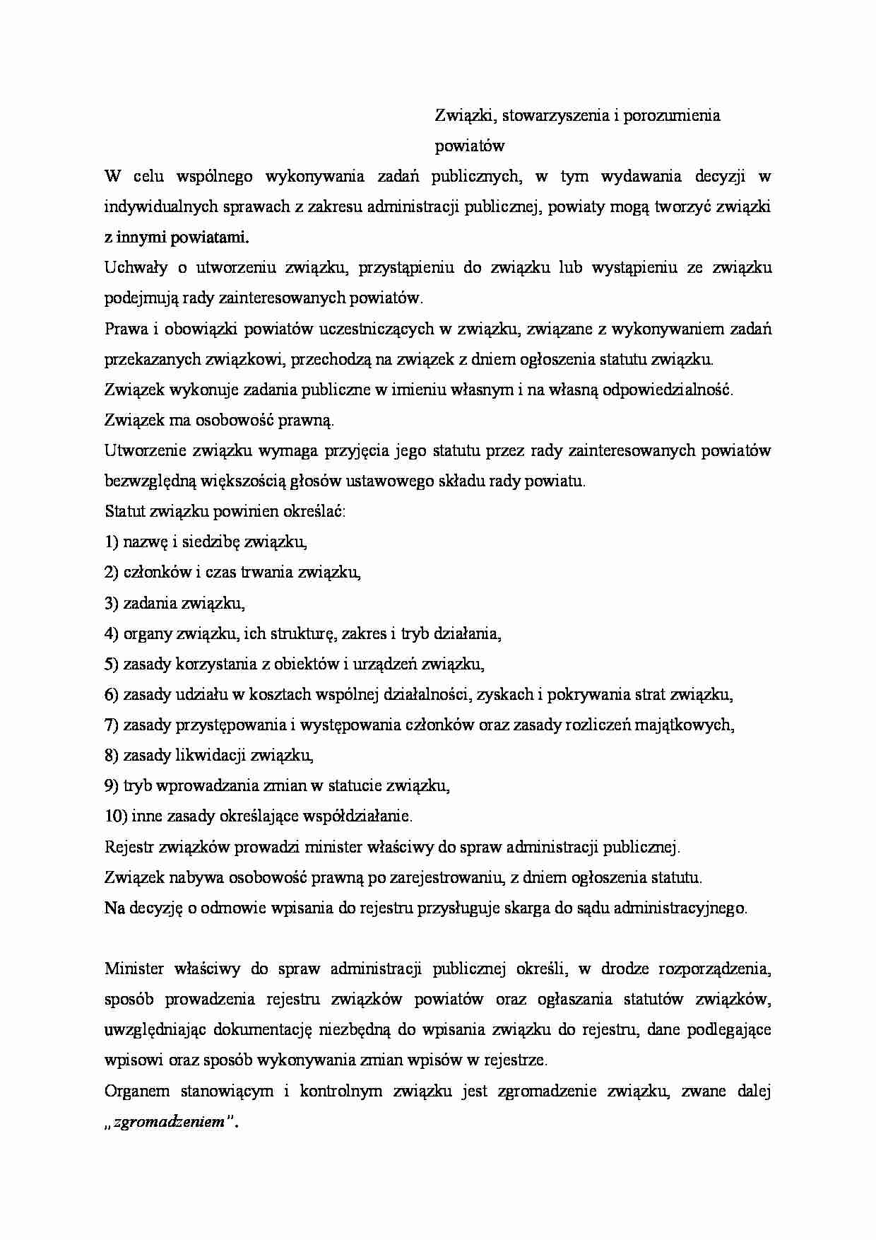 Związki, stowarzyszenia i porozumienia powiatów - strona 1