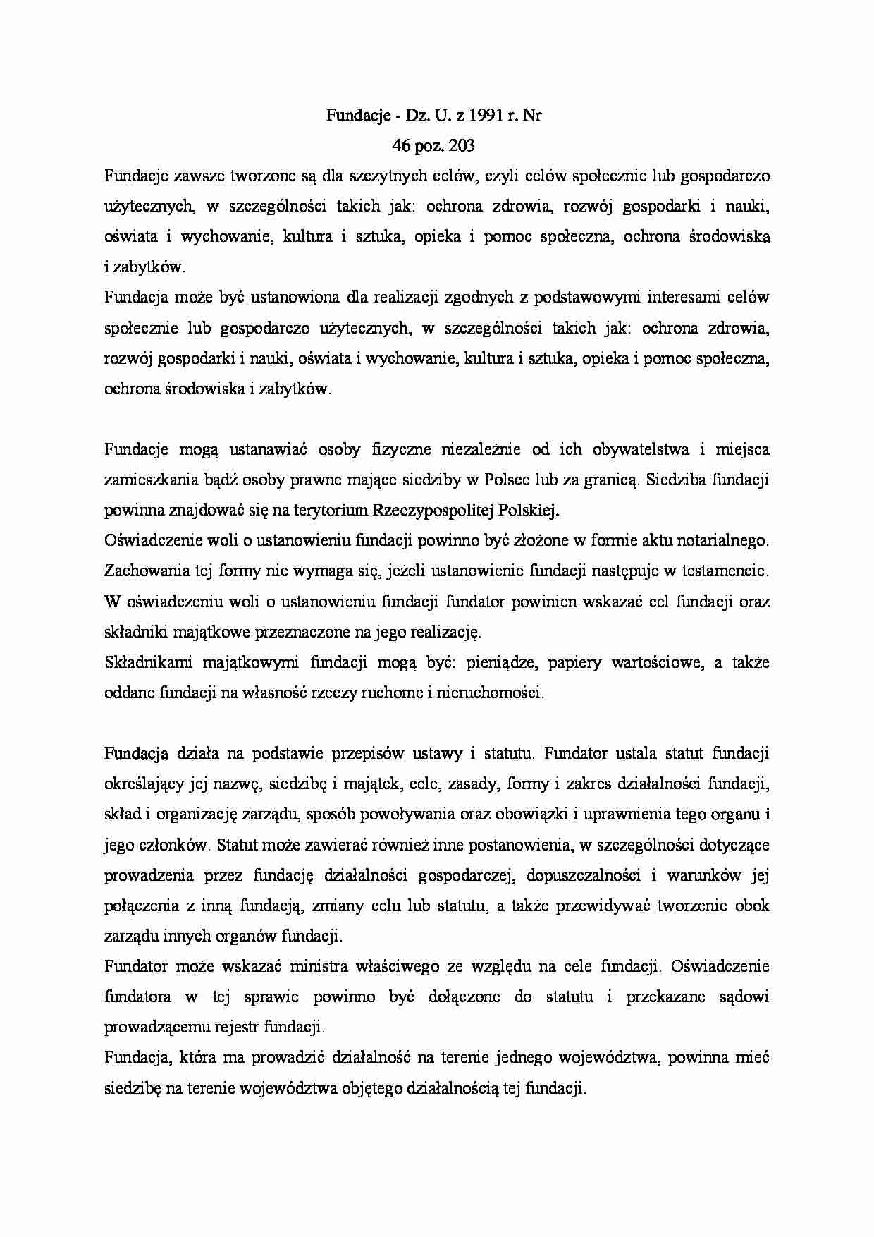 Fundacje - Krajowy Rejestr Sądowy - strona 1