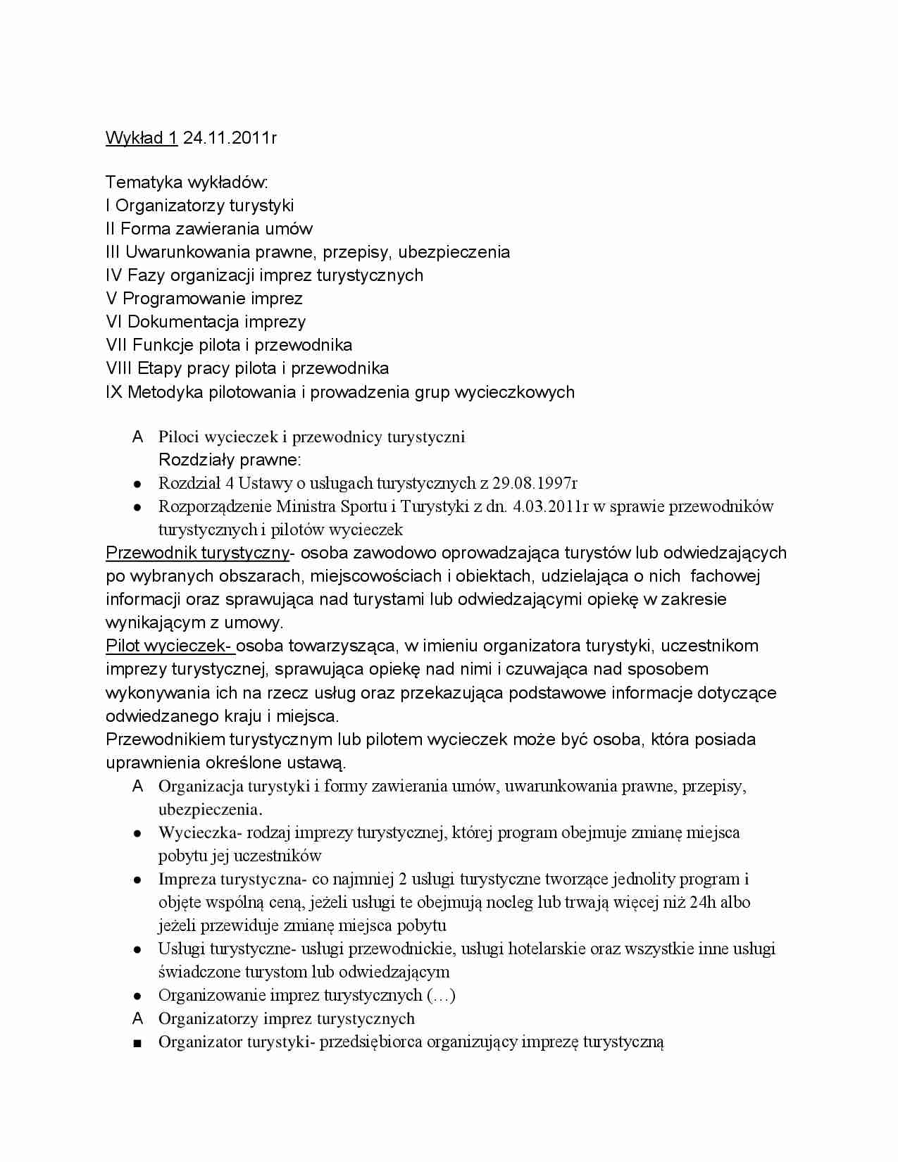 Organizatorzy turystyki - wykład - strona 1