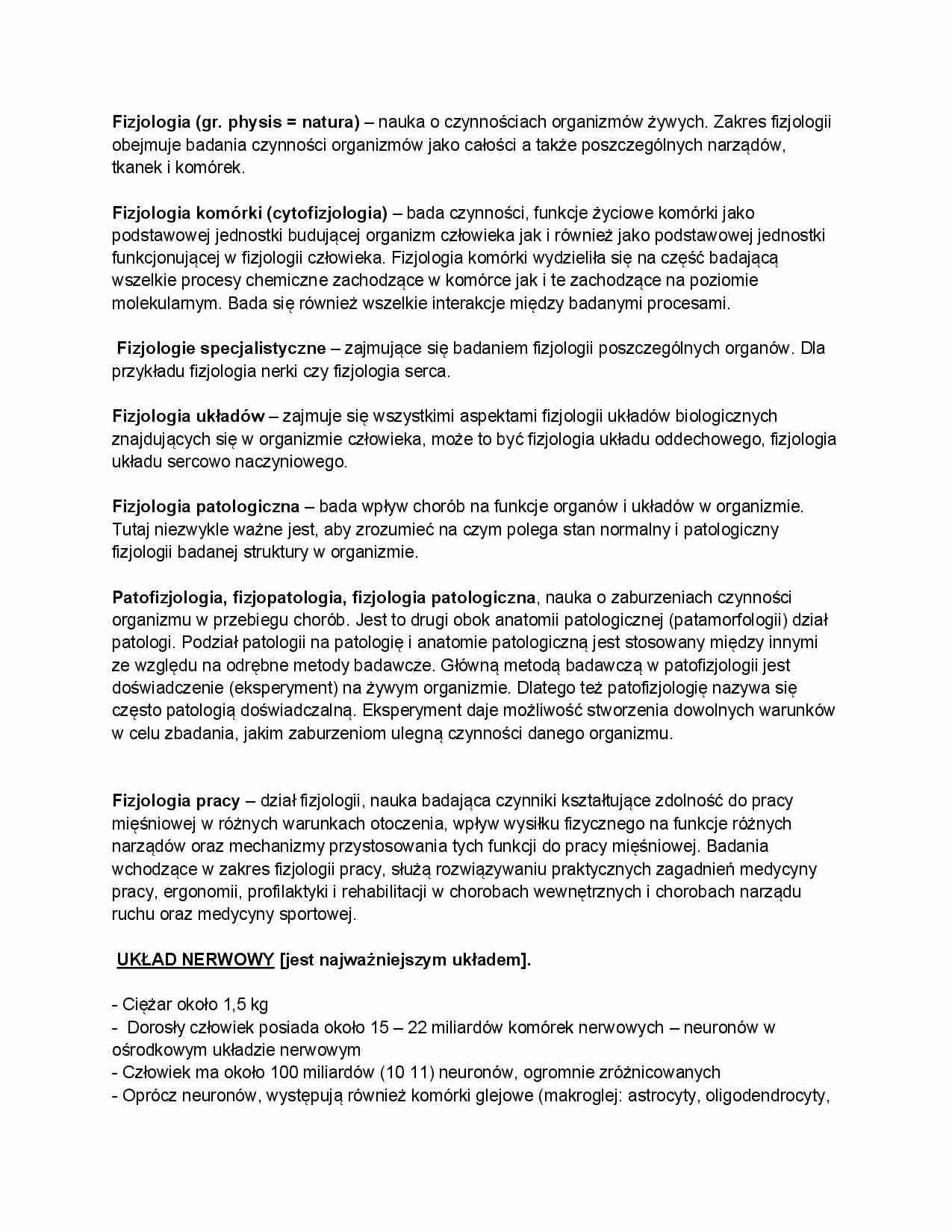 Rodzaje fizjologii i układ nerwowy - wykład - strona 1