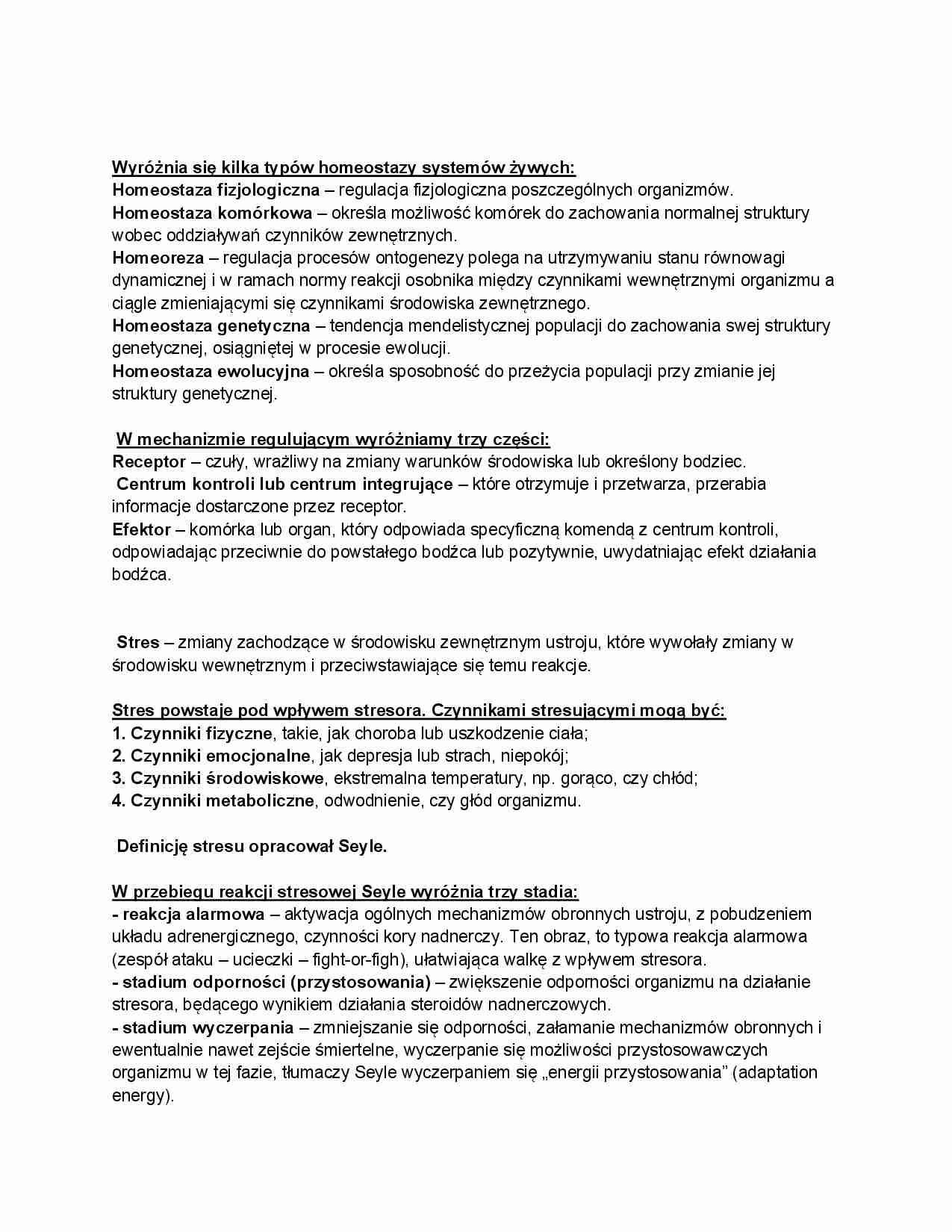 Homeostaza, stres, adaptacja - wykład - strona 1