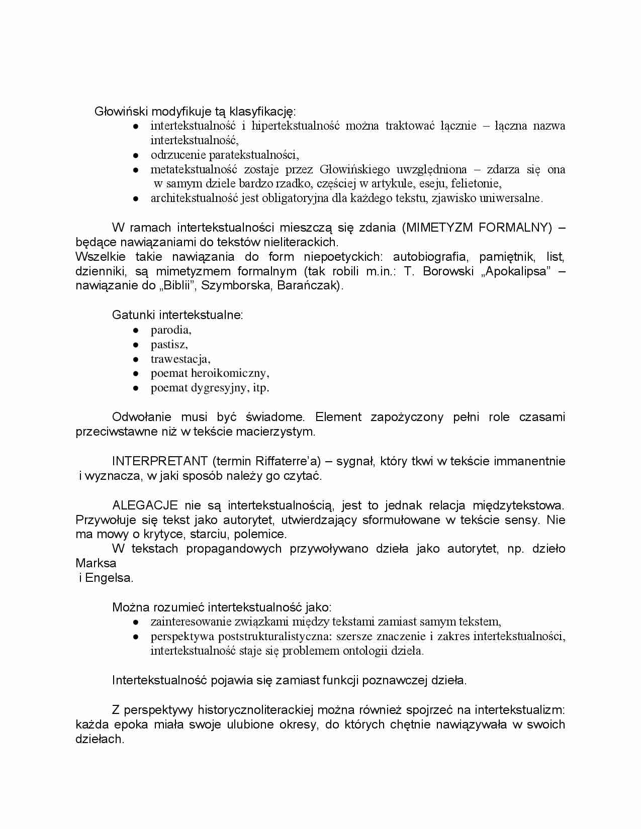 Intertekstualność - gatunki, wykład. - strona 1