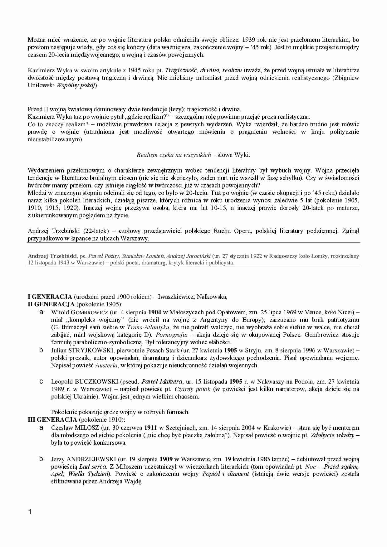 Literatura po wojnie - wykład - strona 1