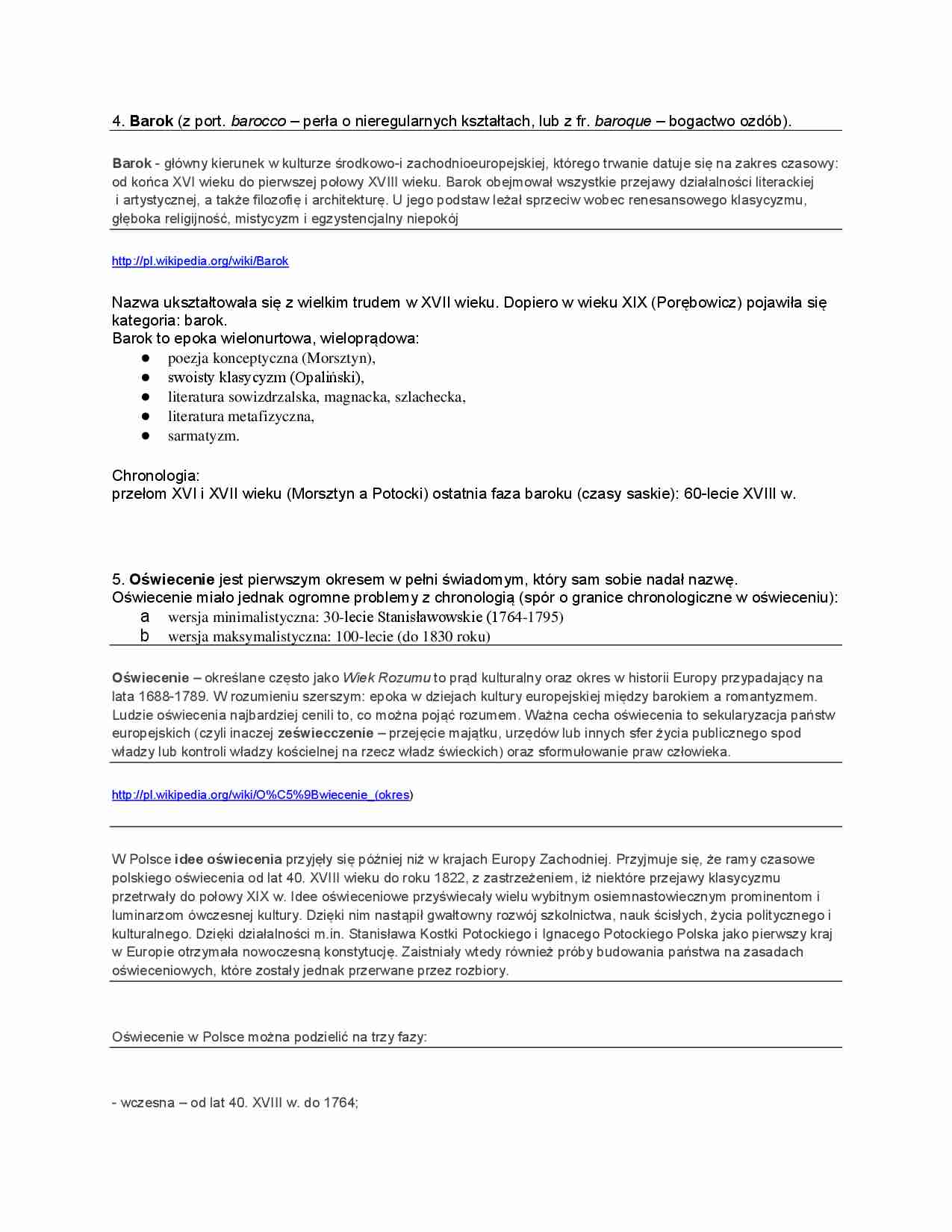 Barok i oświecenie - omówienie - strona 1