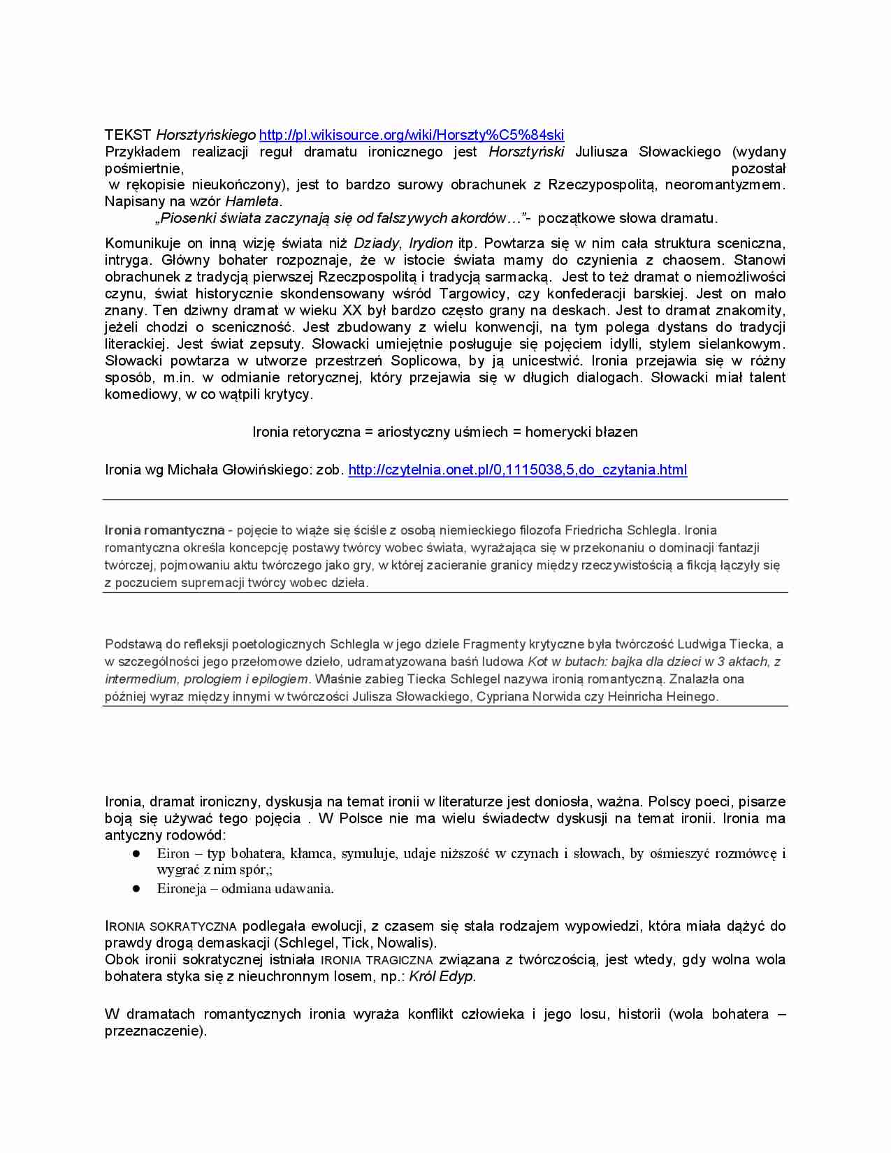 Horsztyński jako dramat ironiczny - strona 1