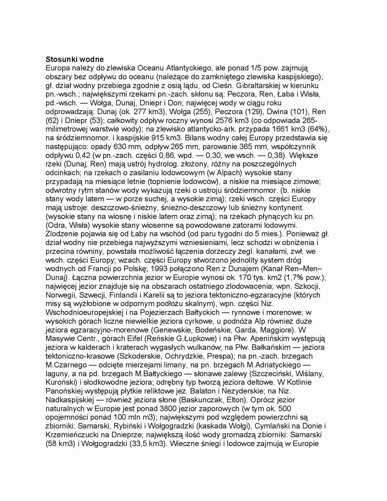 Stosunki wodne Europy - strona 1