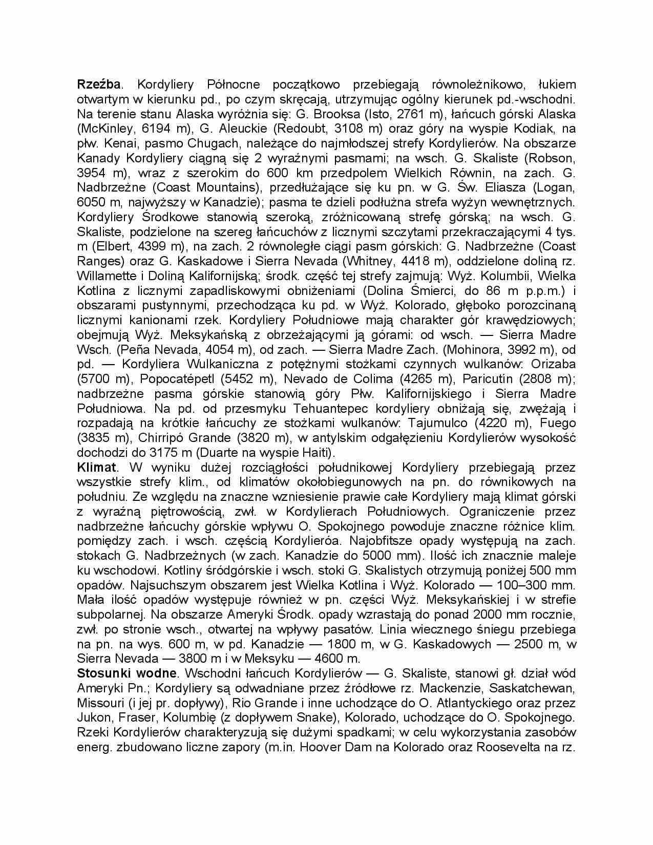 Kordyliery - rzeźba, klimat, stosunki wodne - strona 1