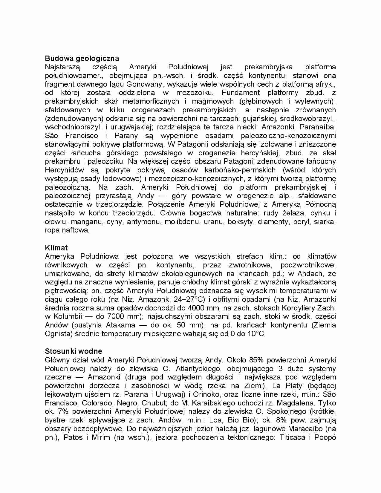 Ameryka Południowa - budowa geologiczna, klimat, świat roślinny - strona 1