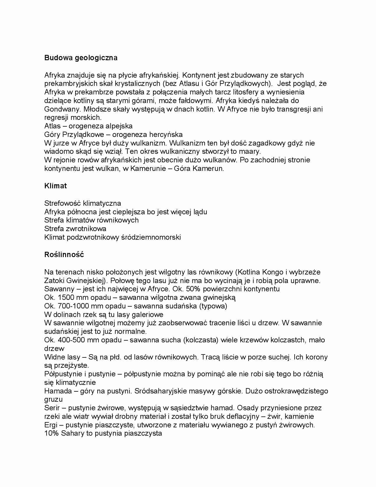 Afryka - klimat, geologia, roślinność - strona 1