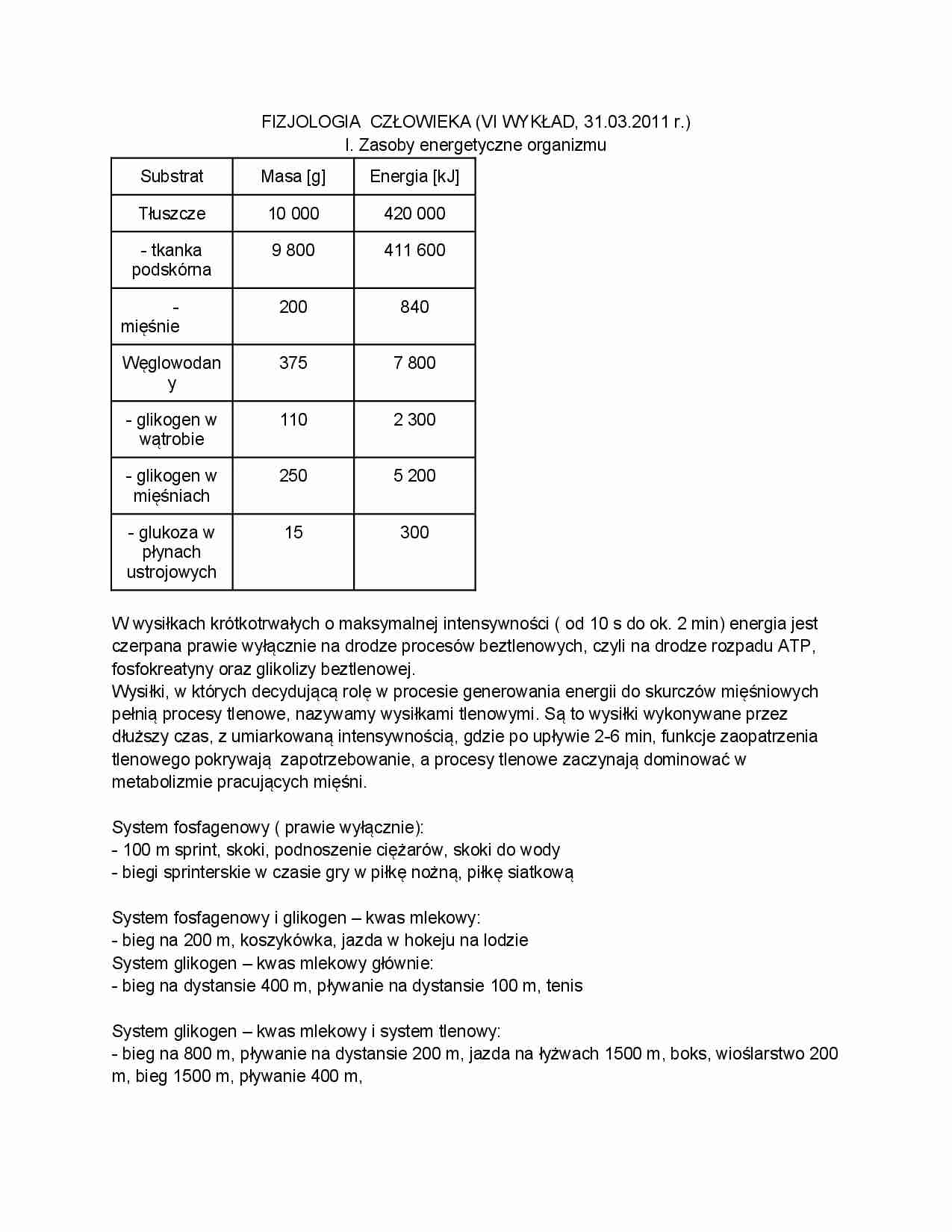 Zasoby energetyczne organizmu - strona 1