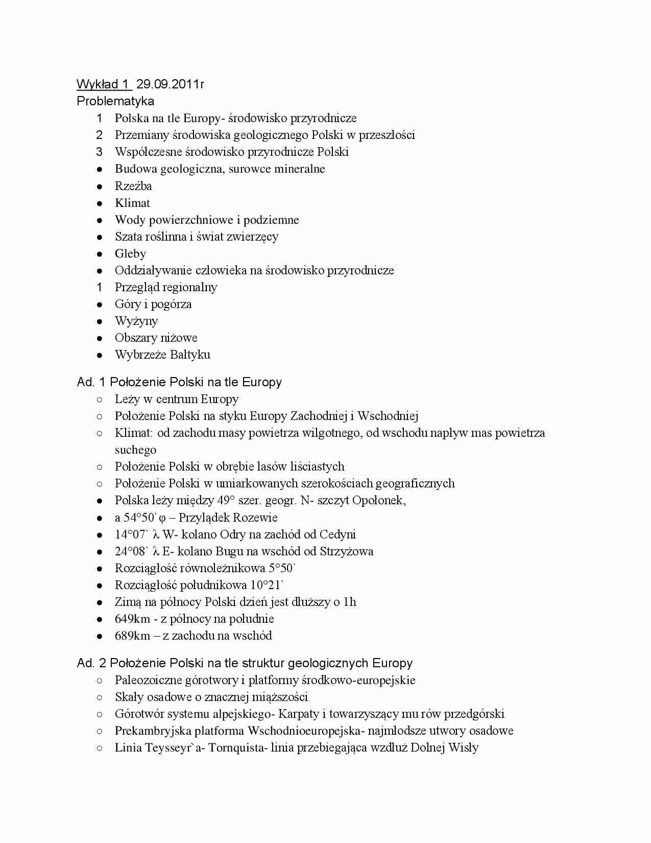 Polska - położenie, pasowy układ, klimat - strona 1