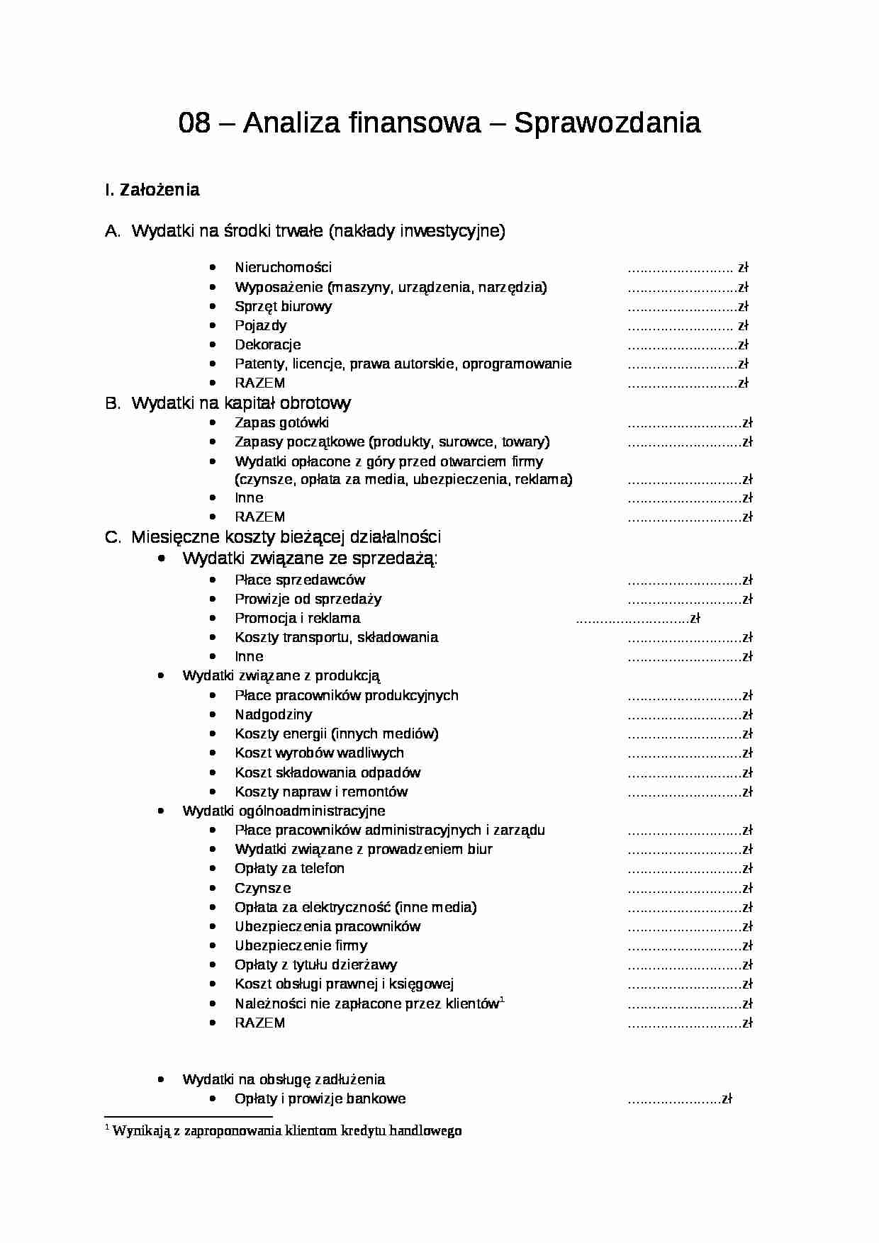 Analiza finansowa - sprawozdania - strona 1