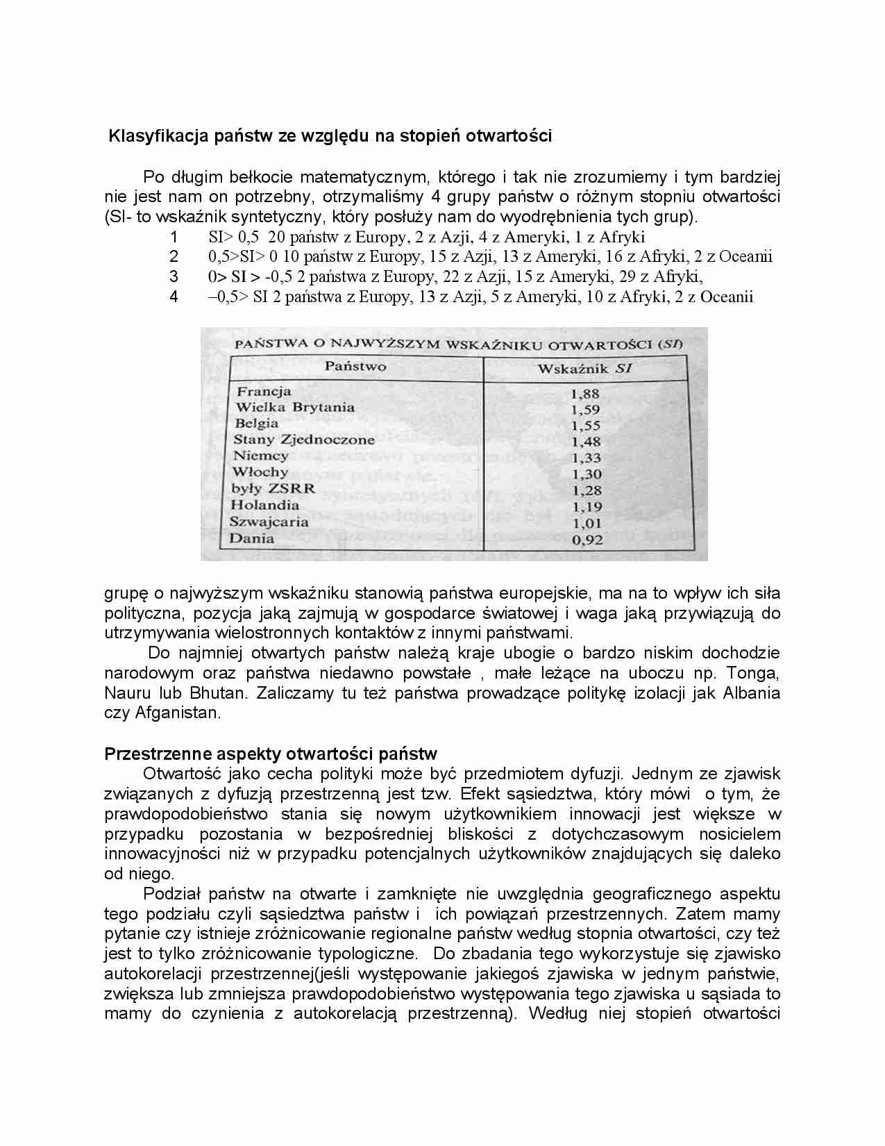 Klasyfikacja państw ze względu na stopień otwartości - strona 1