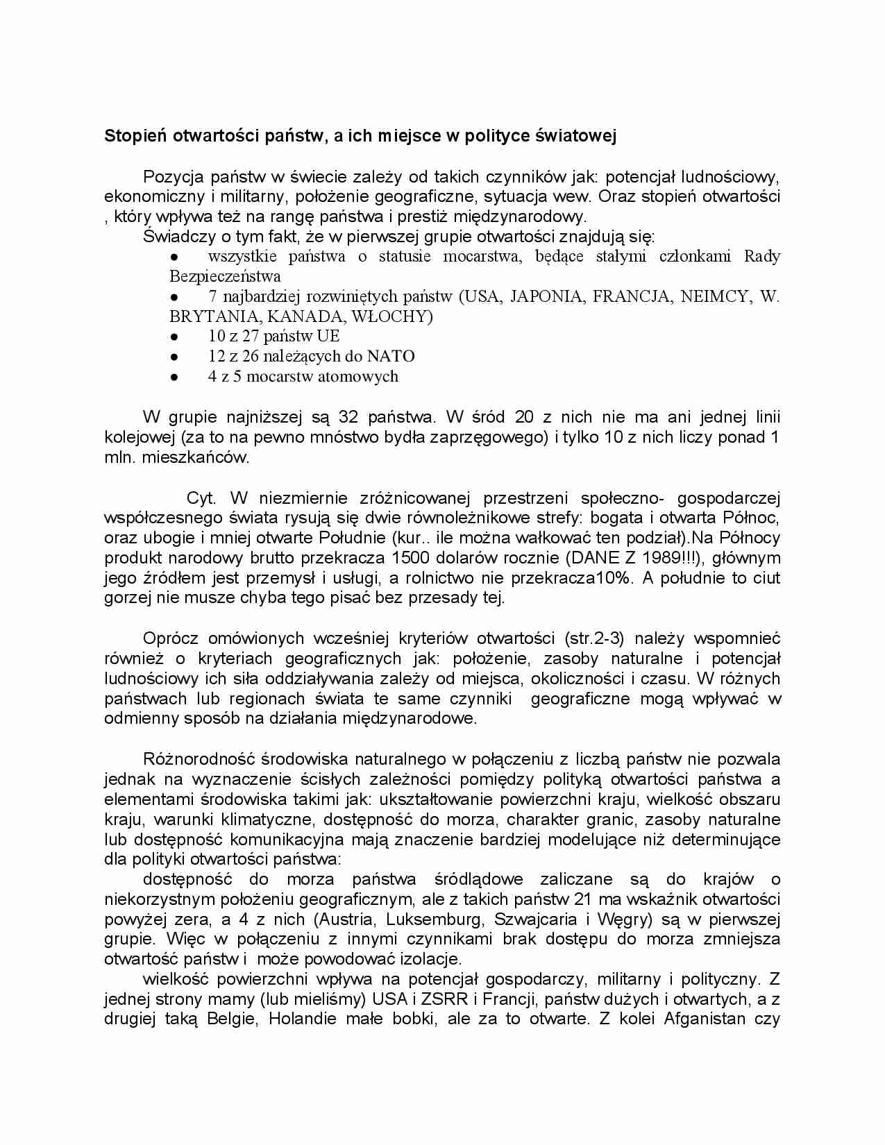 Stopień otwartości państw, a ich miejsce w polityce światowej - strona 1