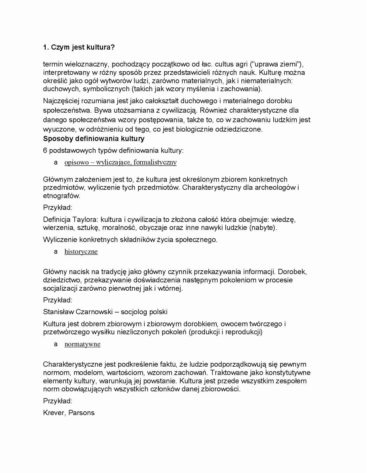 Kultura i sposoby jej definiowania, nurty kulturozawstwa - strona 1