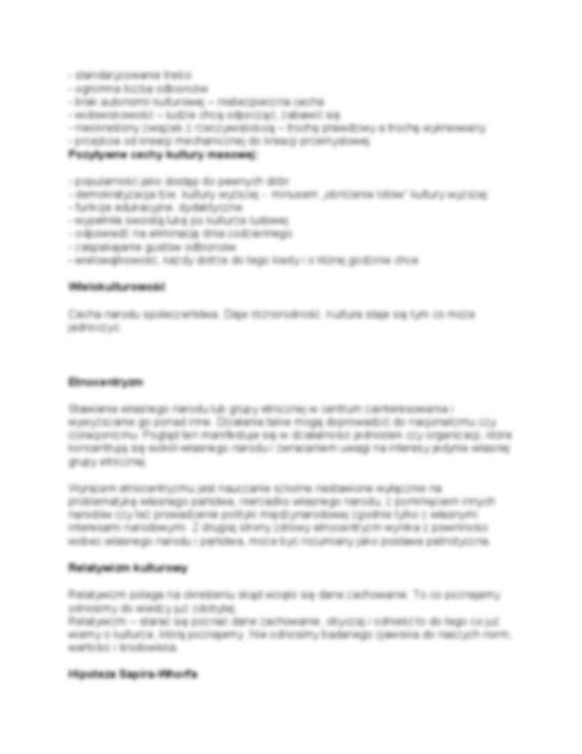 Kultura masowa i popularna, wielokulturowosc, etnocentryzm, relatywizm kulturowy, semiologia i semiotyka - strona 2