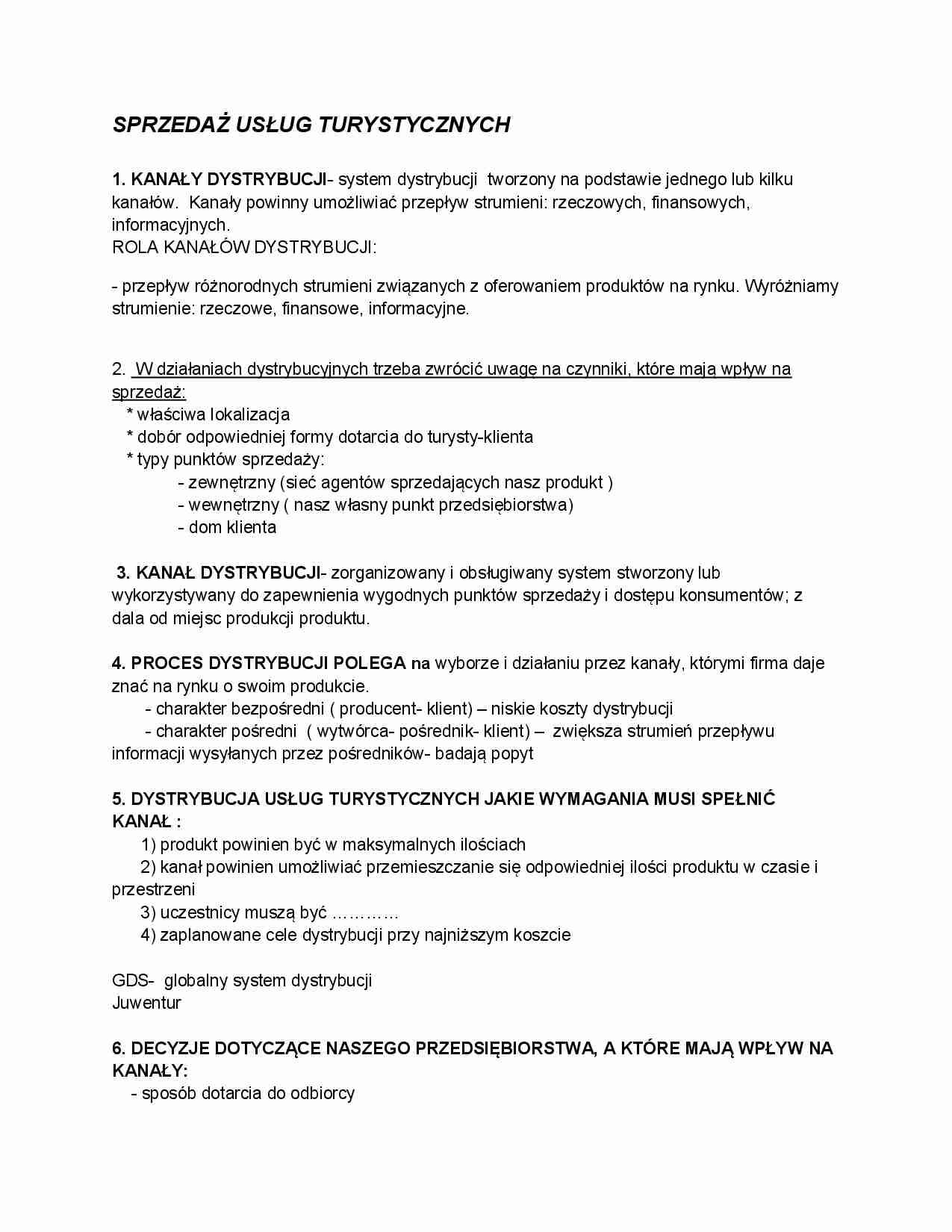 Sprzedaż usług turystycznych - wykład - strona 1