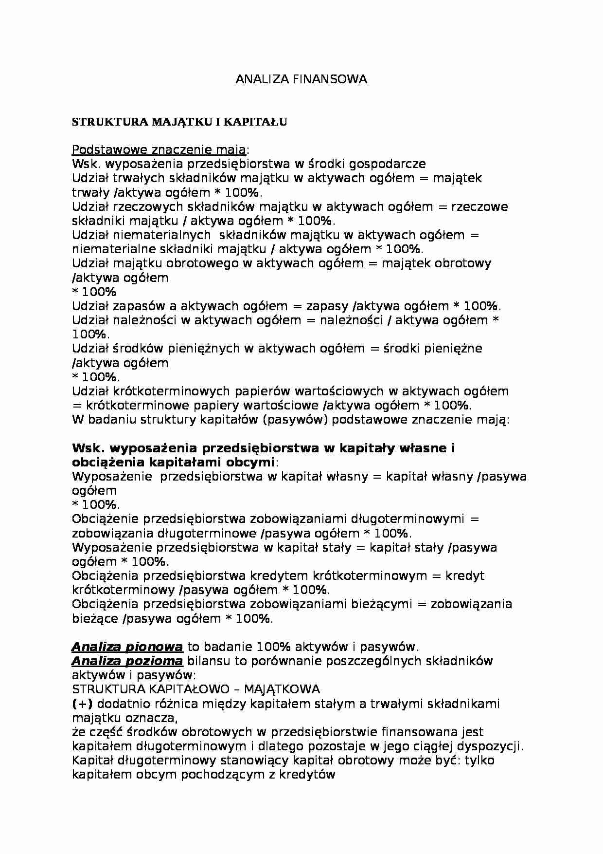 Analiza finansowa, struktura kapitału - strona 1