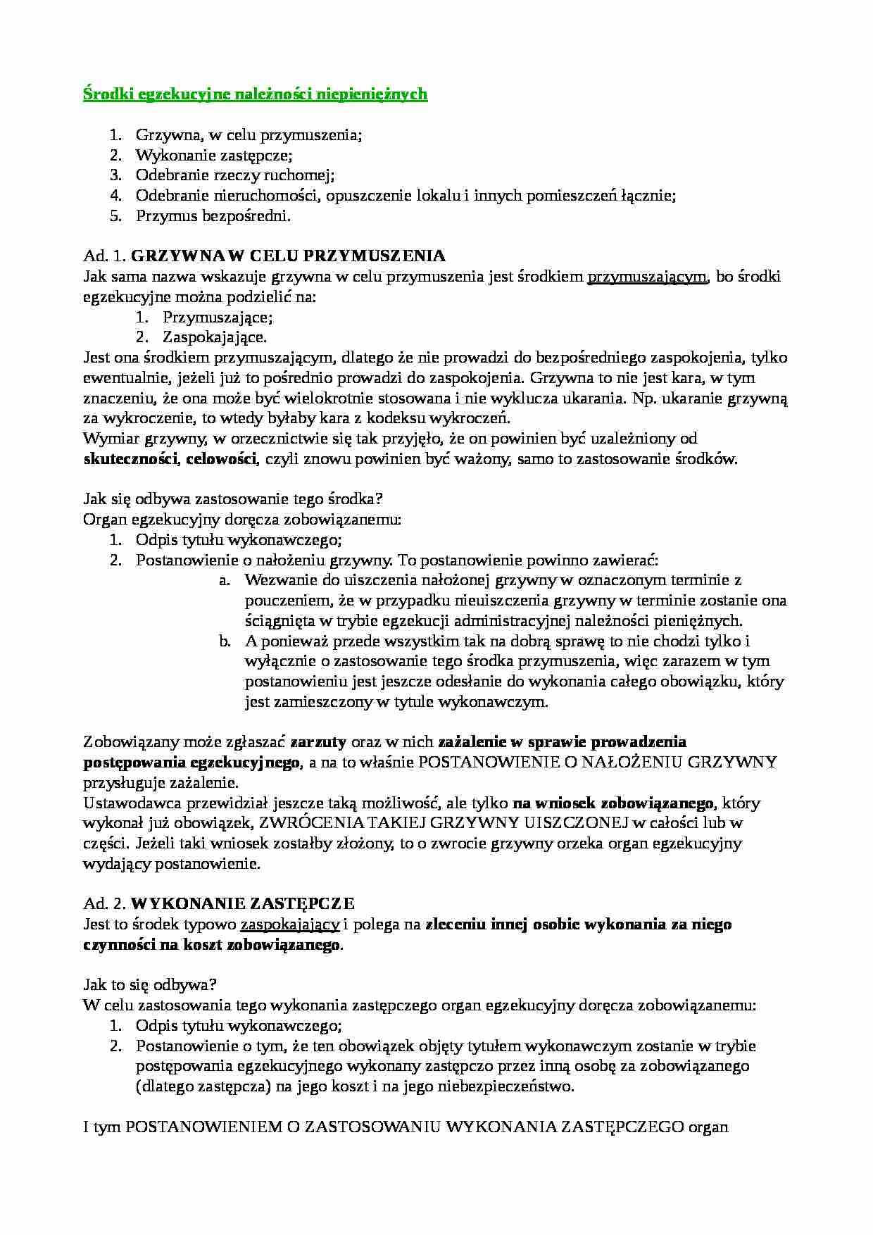 Środki egzekucyjne należności niepieniężnych - strona 1