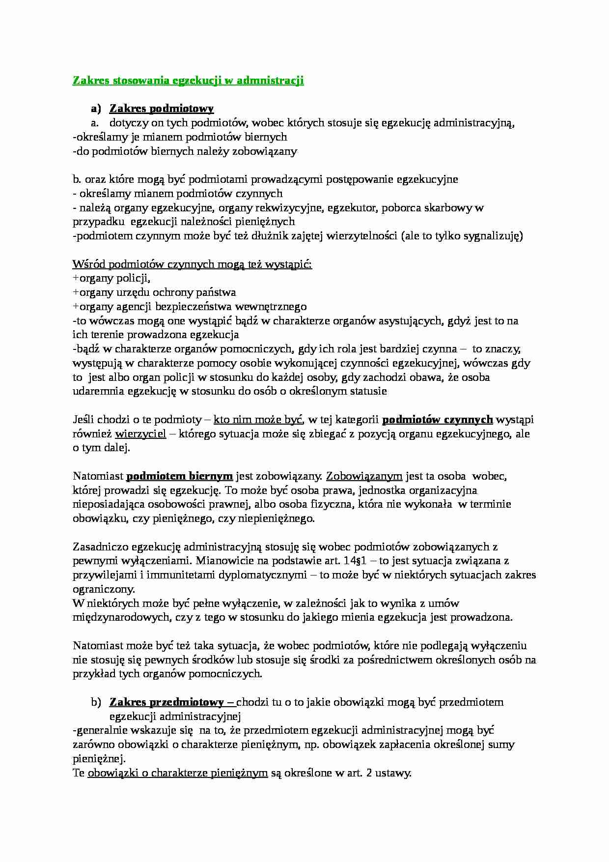 Zakres stosowania egzekucji w admnistracji - strona 1
