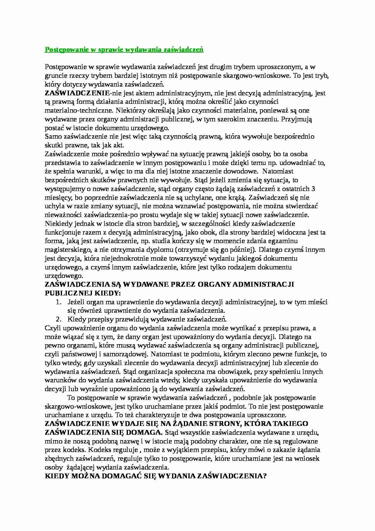 Postępowanie w sprawie wydawania zaświadczeń - strona 1