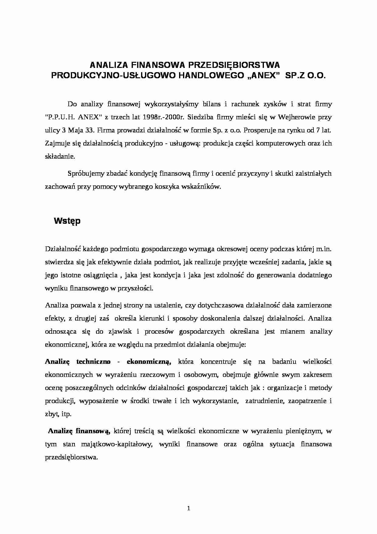 Analiza finansowa przdsiębiorstwa produkcyjno-usługowego - strona 1