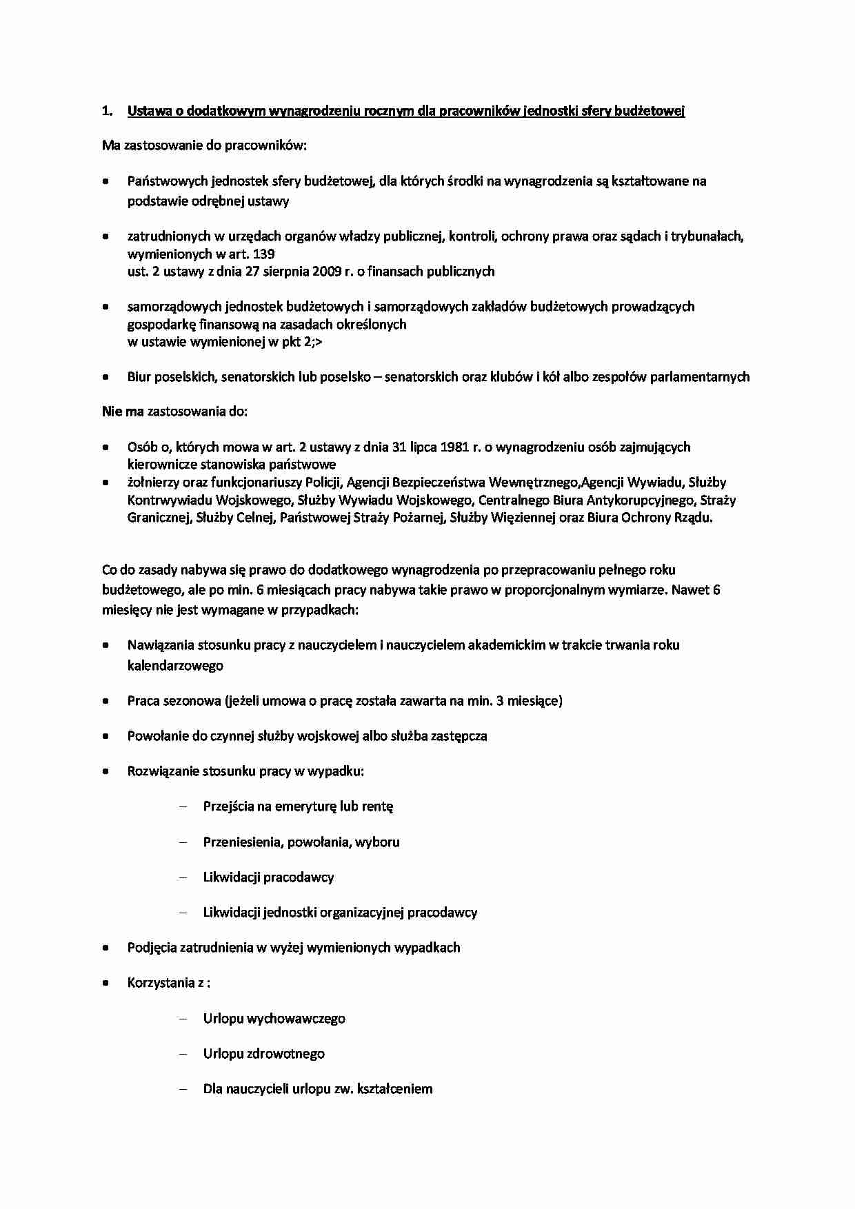 Ustawa o dodatkowym wynagrodzeniu rocznym dla pracowników jednostki sfery budżetowej - strona 1