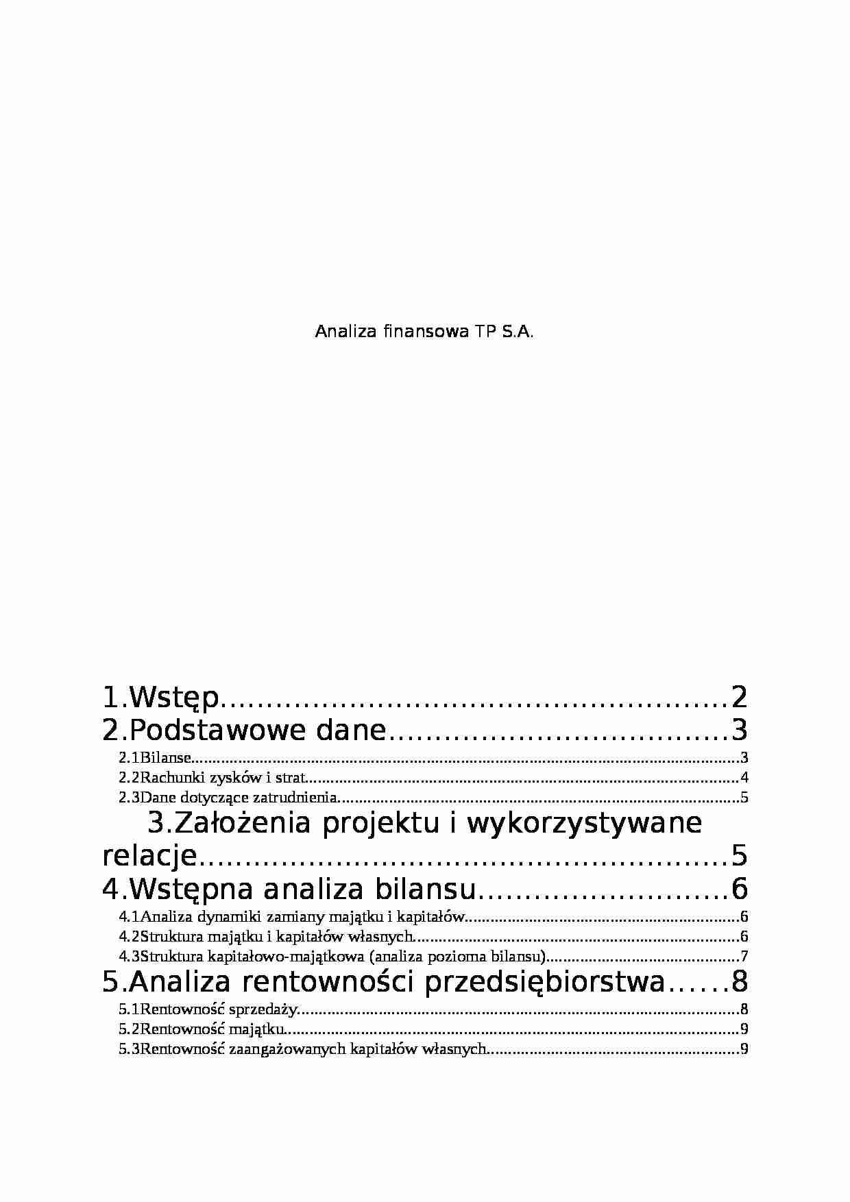 Analiza finansowa TP S.A - bilanse, rachunki zysków i strat - strona 1