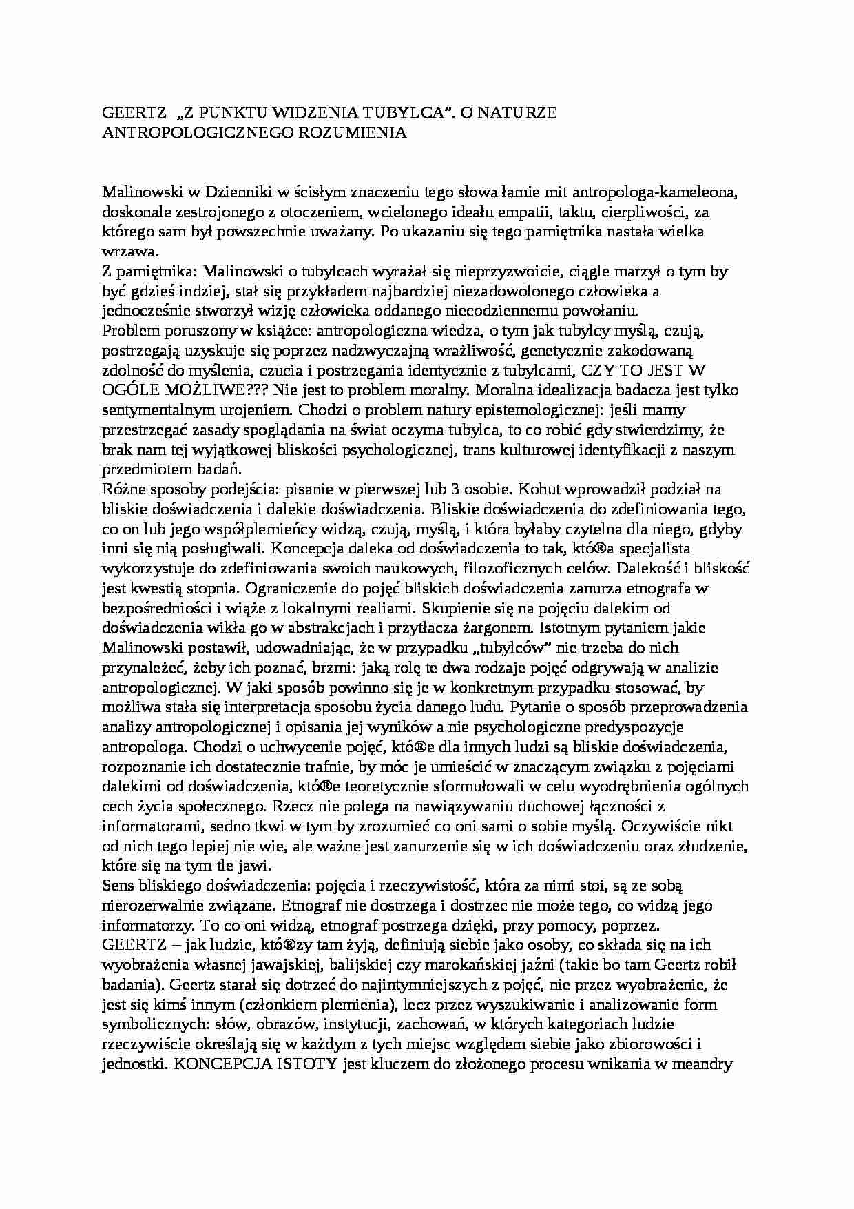 Geertz o naturze antropologicznego rozumienia - strona 1