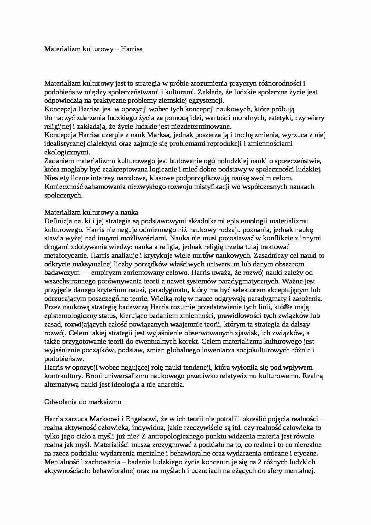 Materializm kulturowy Harrisa - strona 1