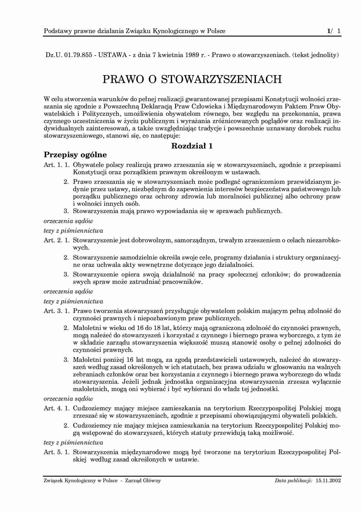 Prawo o stowarzyszeniach - strona 1