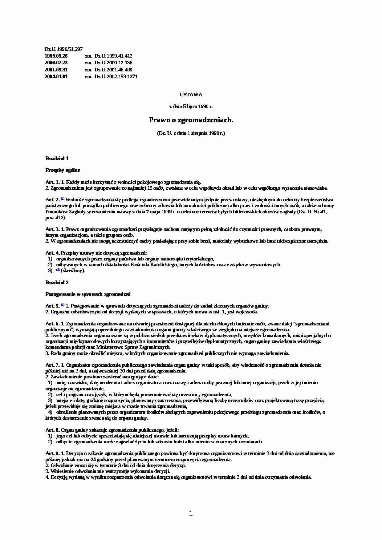 Prawo o zgromadzeniach - ustawa - strona 1