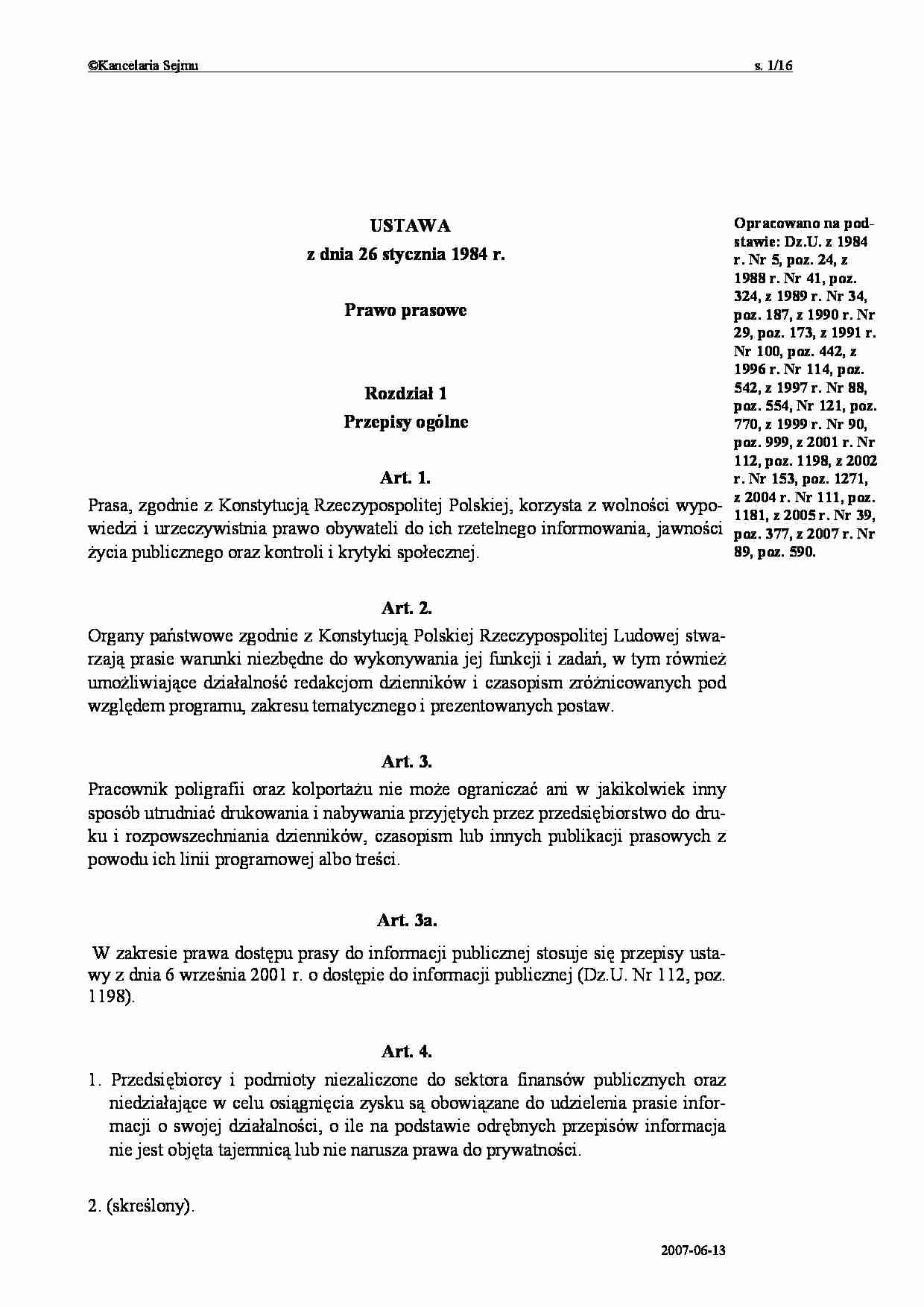 Ustawa Prawo Prasowe - strona 1