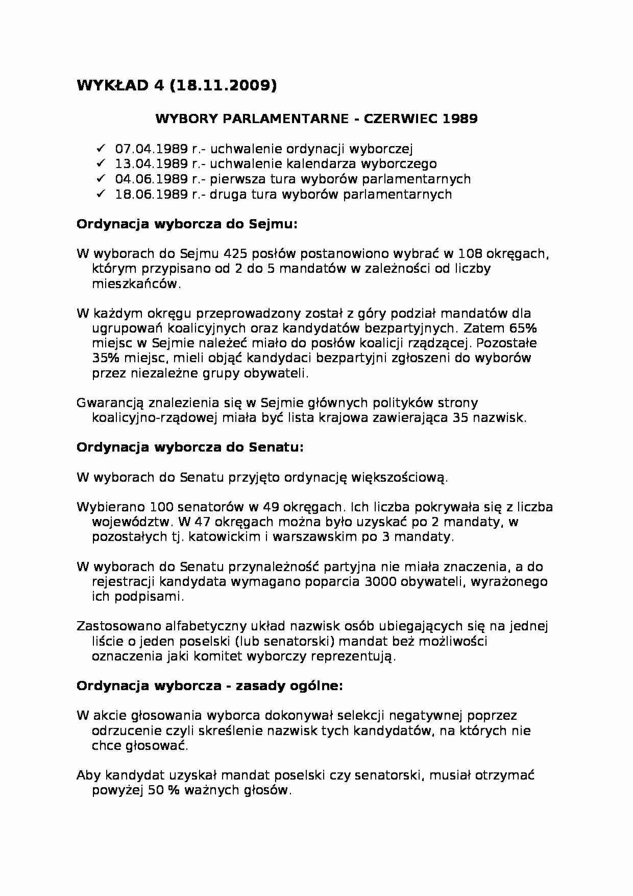 Wybory parlamentarne - czerwiec 1989 - strona 1