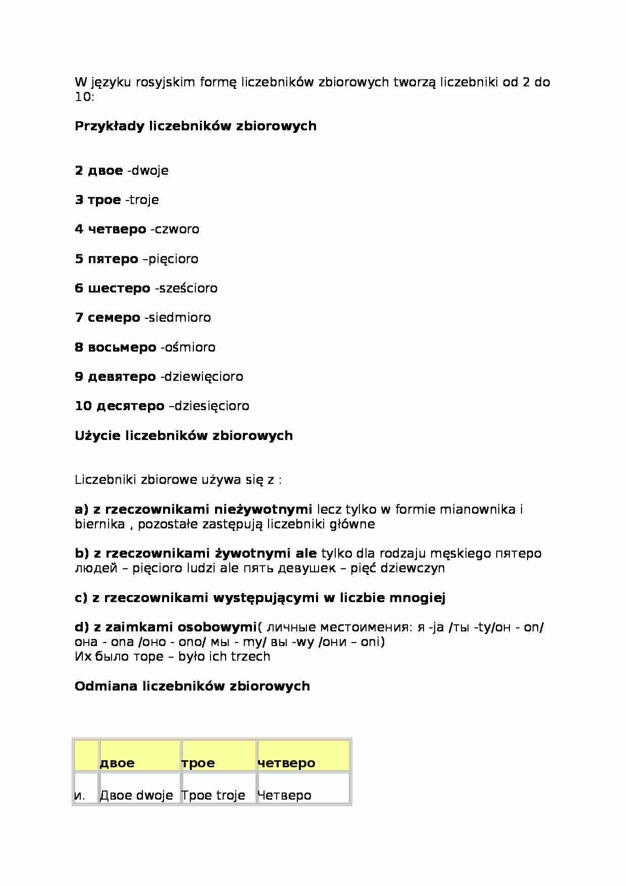 Liczebniki zbiorowe - przykłady - strona 1