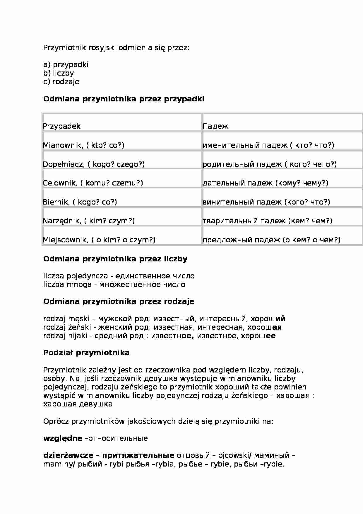 Przymiotnik - odmiana przez przypadki - strona 1