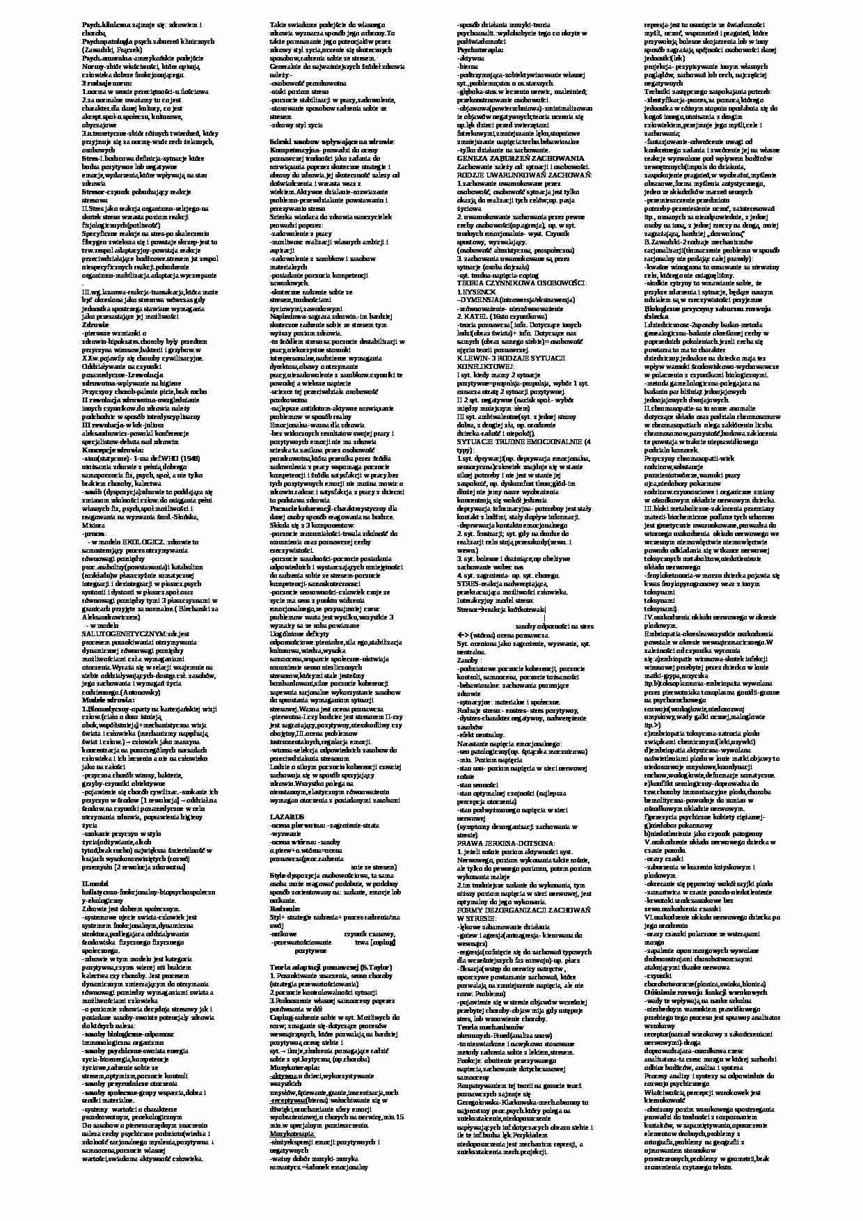 Psychologia Kliniczna- ściąga :) - strona 1